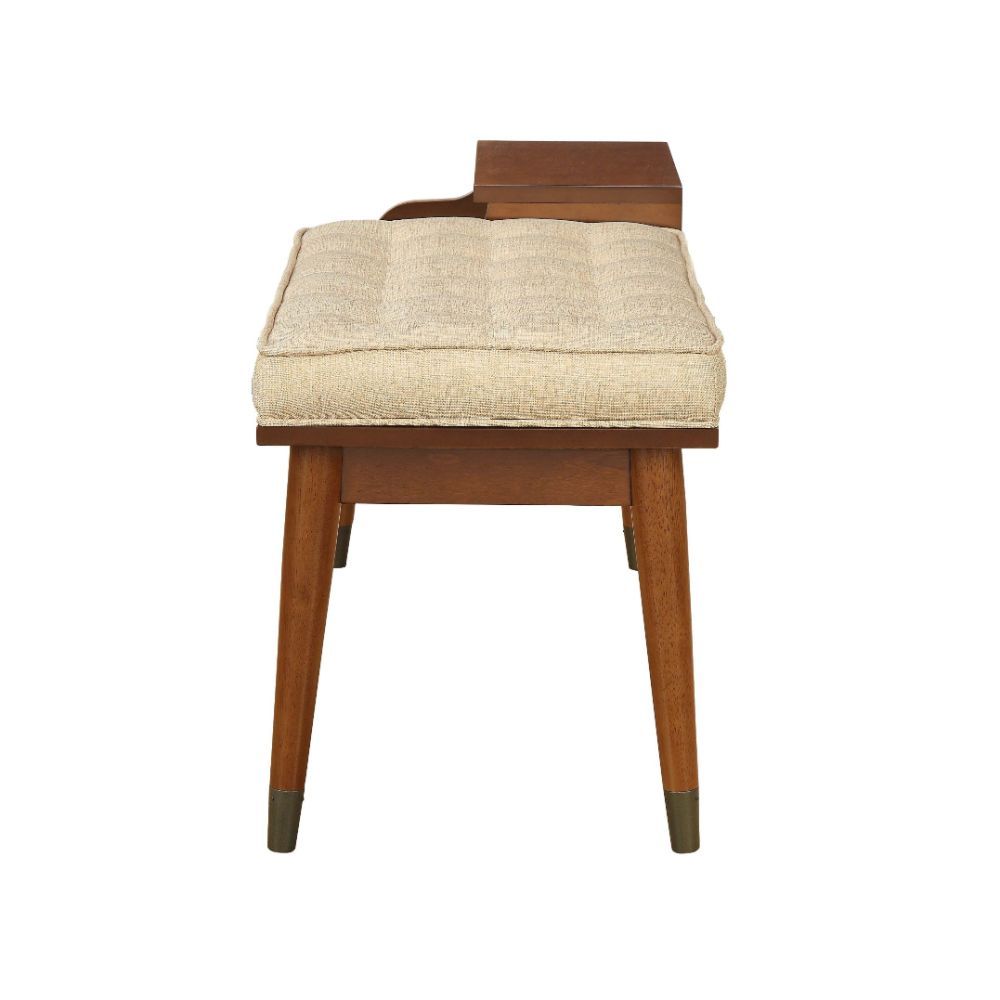 ACME Baptis - Bench - Beige Fabric & Walnut | Meri Furniture