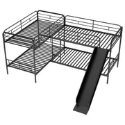 Mission Style Twin Size L-Shaped Bunk Bed With Slide And Ladder - Black