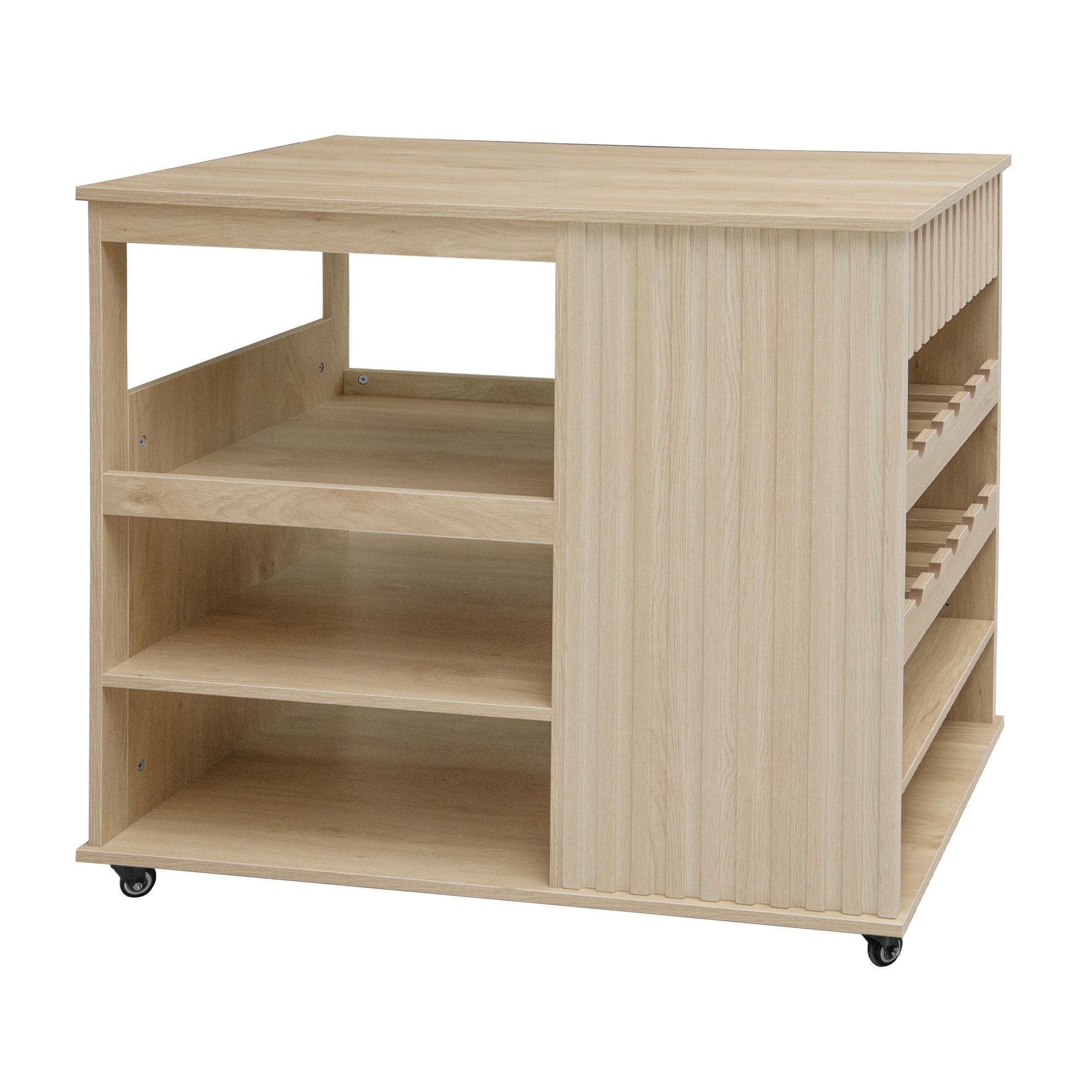 Kitchen Island Cart, Rolling Serving Utility Trolley Cart Modern Kitchen Island With Storage Drawer Wine Rack Lockable Casters, Kitchen Cart For Kitchen, Dining Room, Bar Living Room - Natural