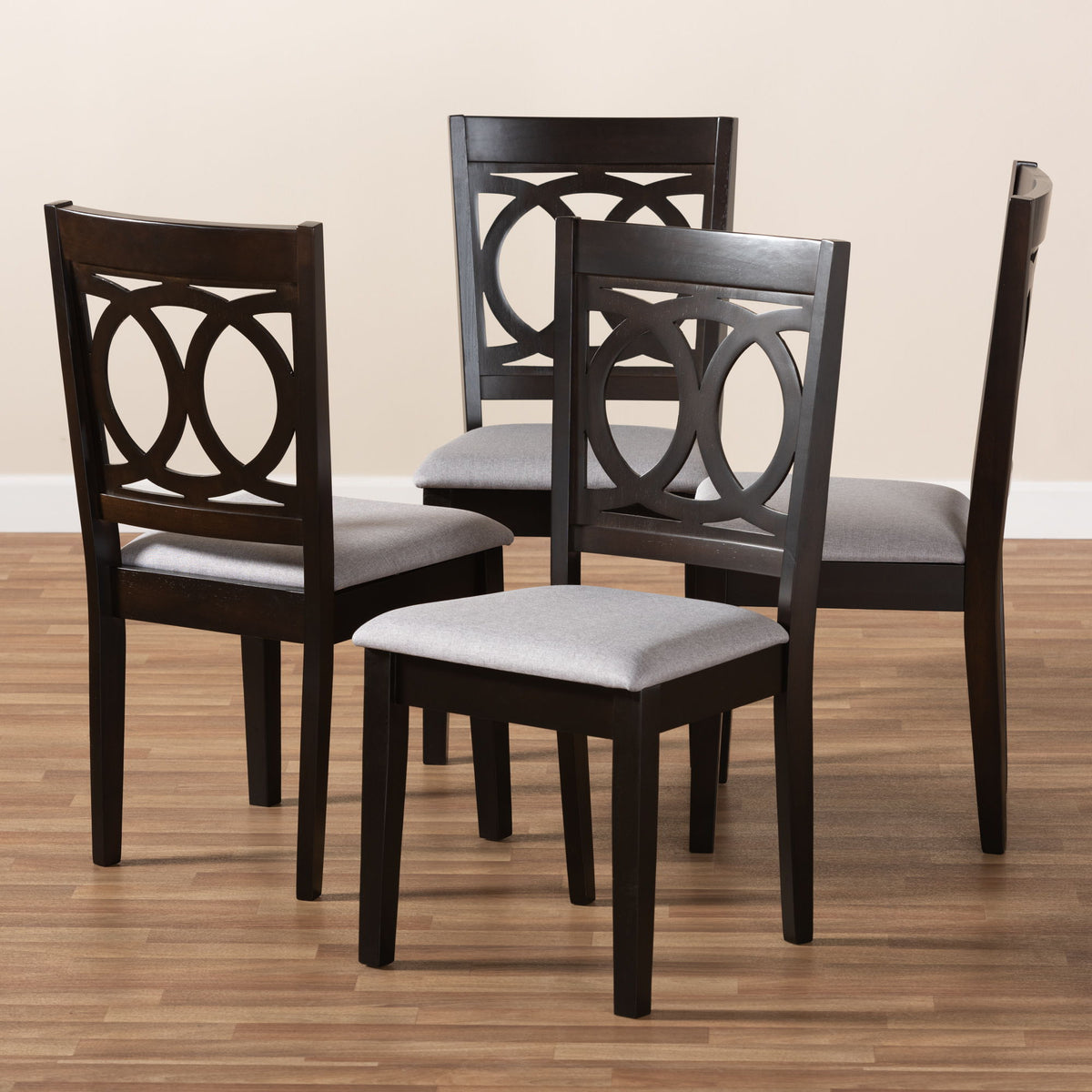Lenoir Modern and Contemporary Gray Fabric Upholstered Espresso Brown Finished Wood Dining Chair Set of 4