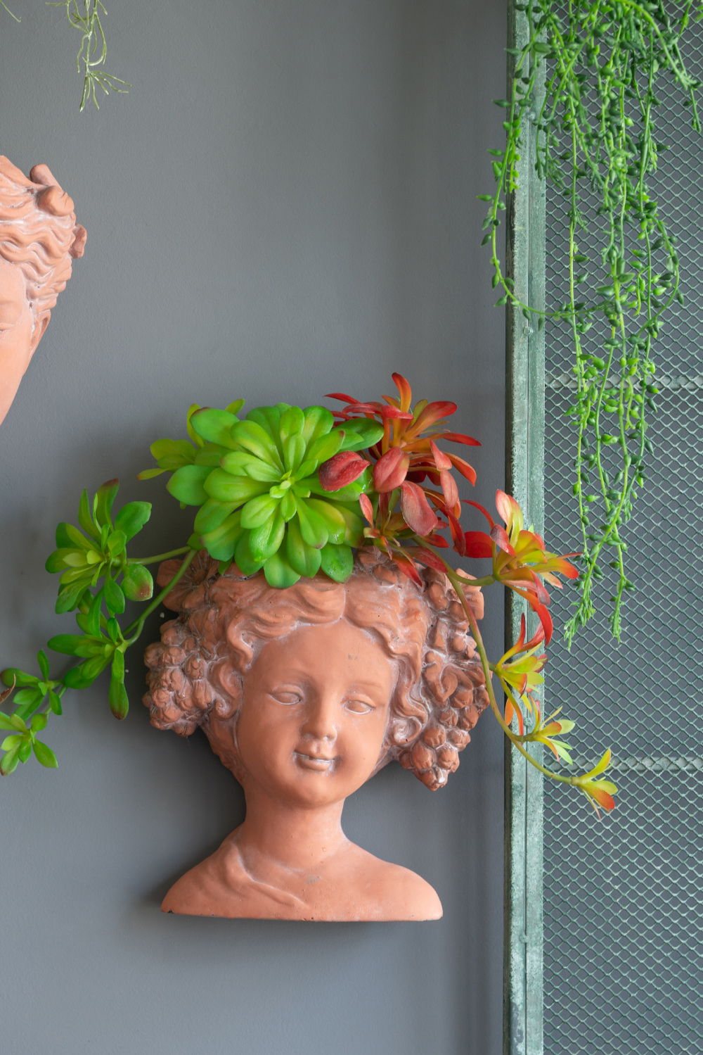 8X4X9" Visage Head Bust Planter, Home Wall Planter - Brown