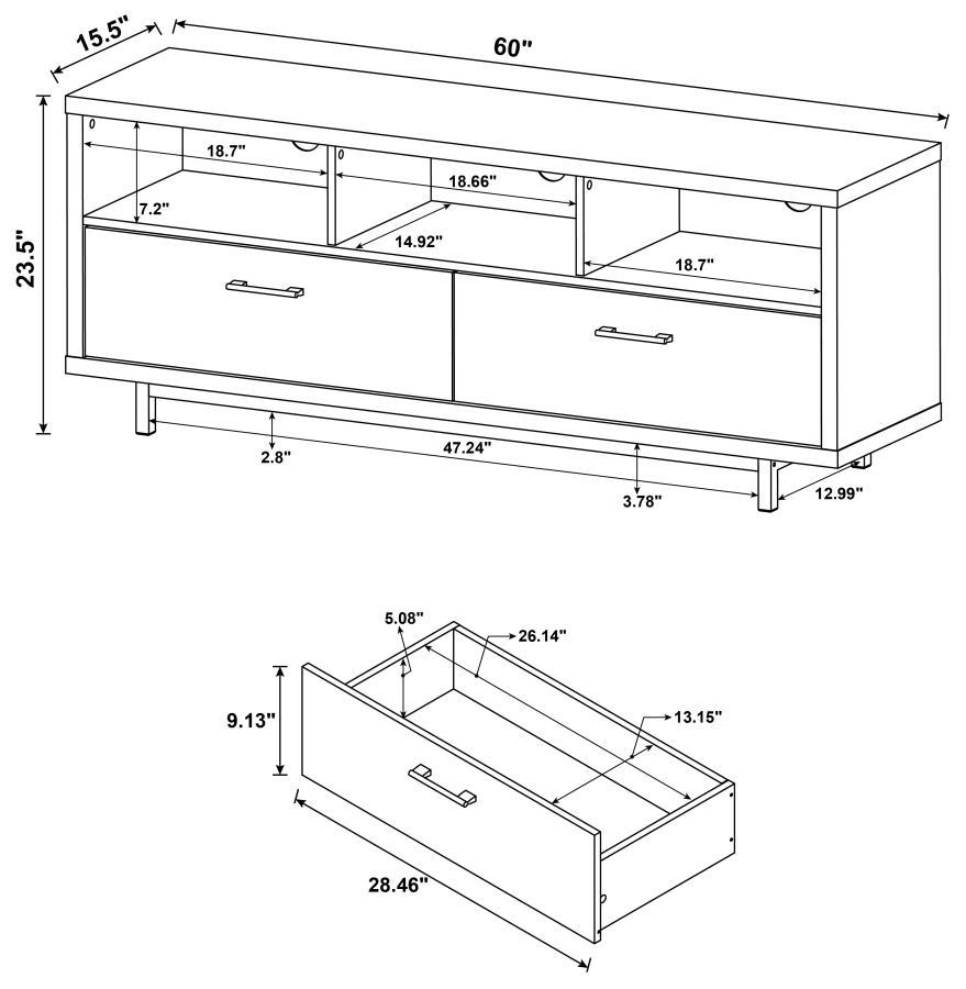 Coaster Fine Furniture Casey - 2-Drawer Engineered Wood 60" TV Stand | Meri Furniture