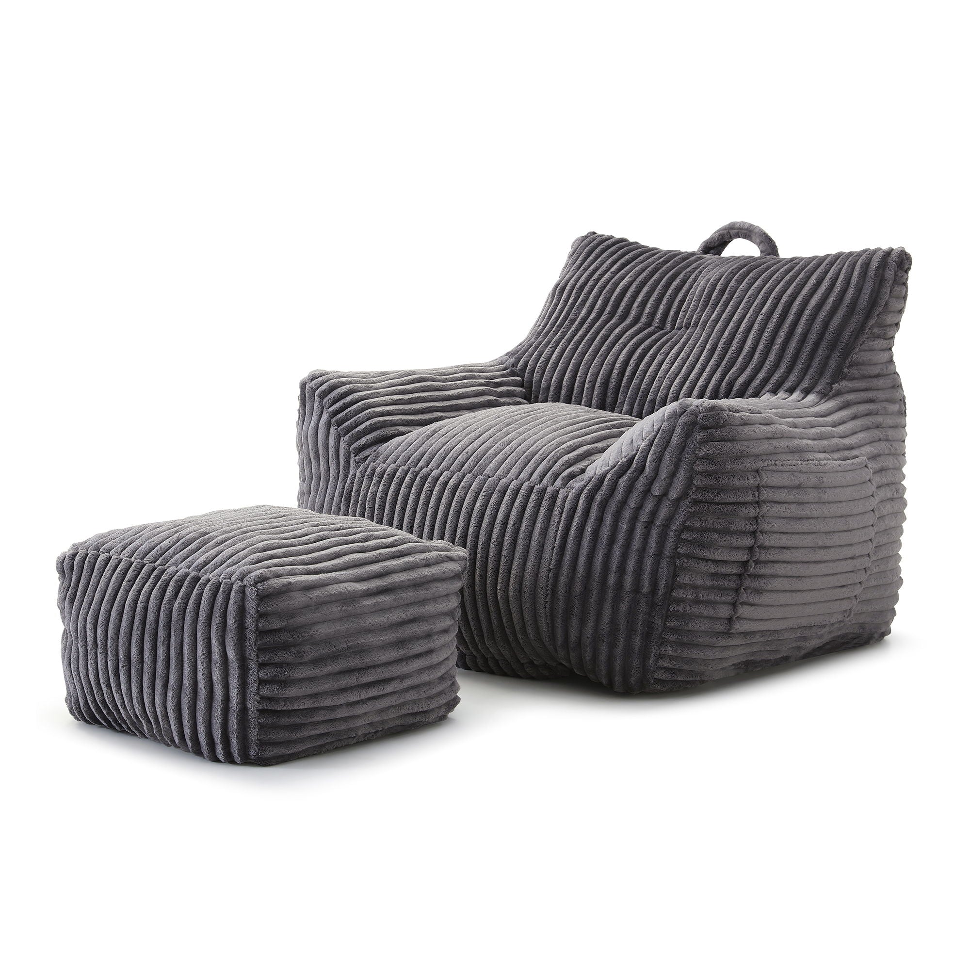 Giant Plush Bean Bag Chair With Armrests And Footstool