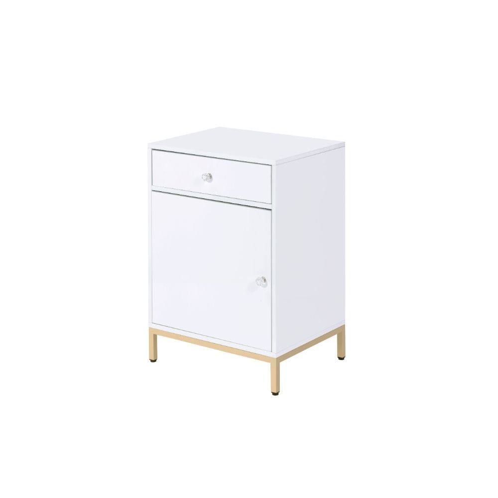 ACME Ottey - Cabinet - White High Gloss & Gold | Meri Furniture