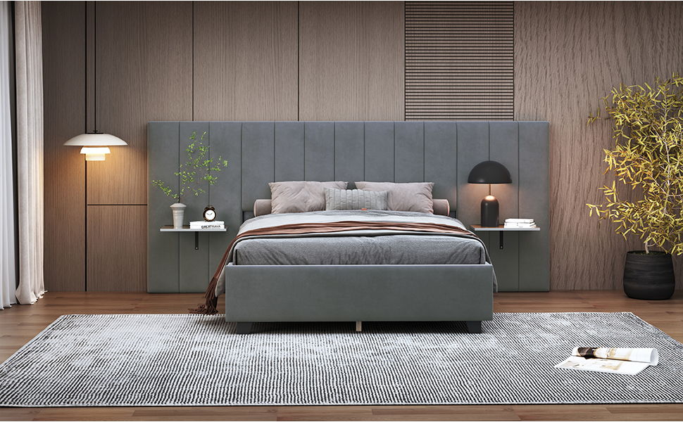 Upholstered Platform Bed With Big Headboard