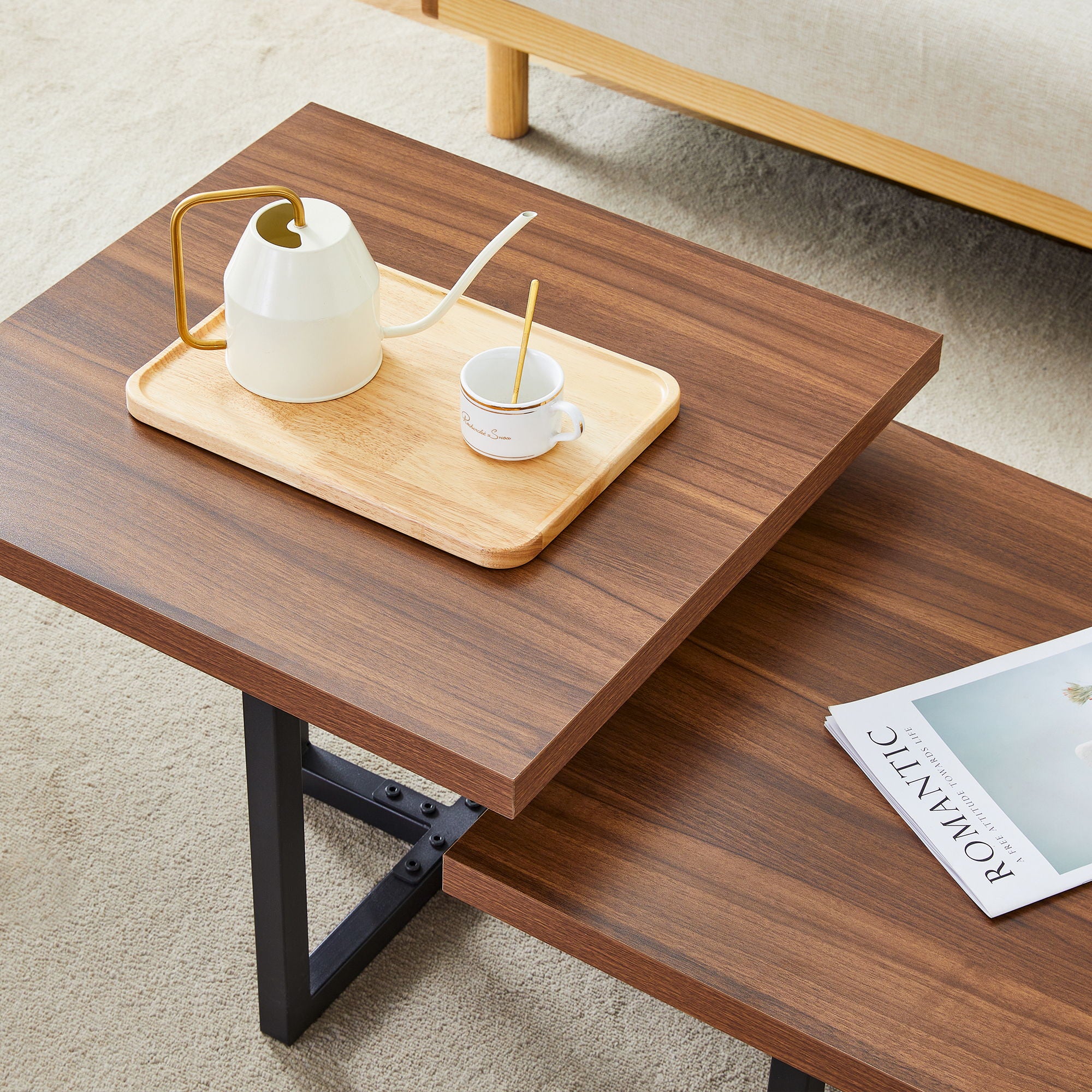 Perfectly Integrating Modern And Scandinavian Styles Double Deck Coffee Table - Walnut