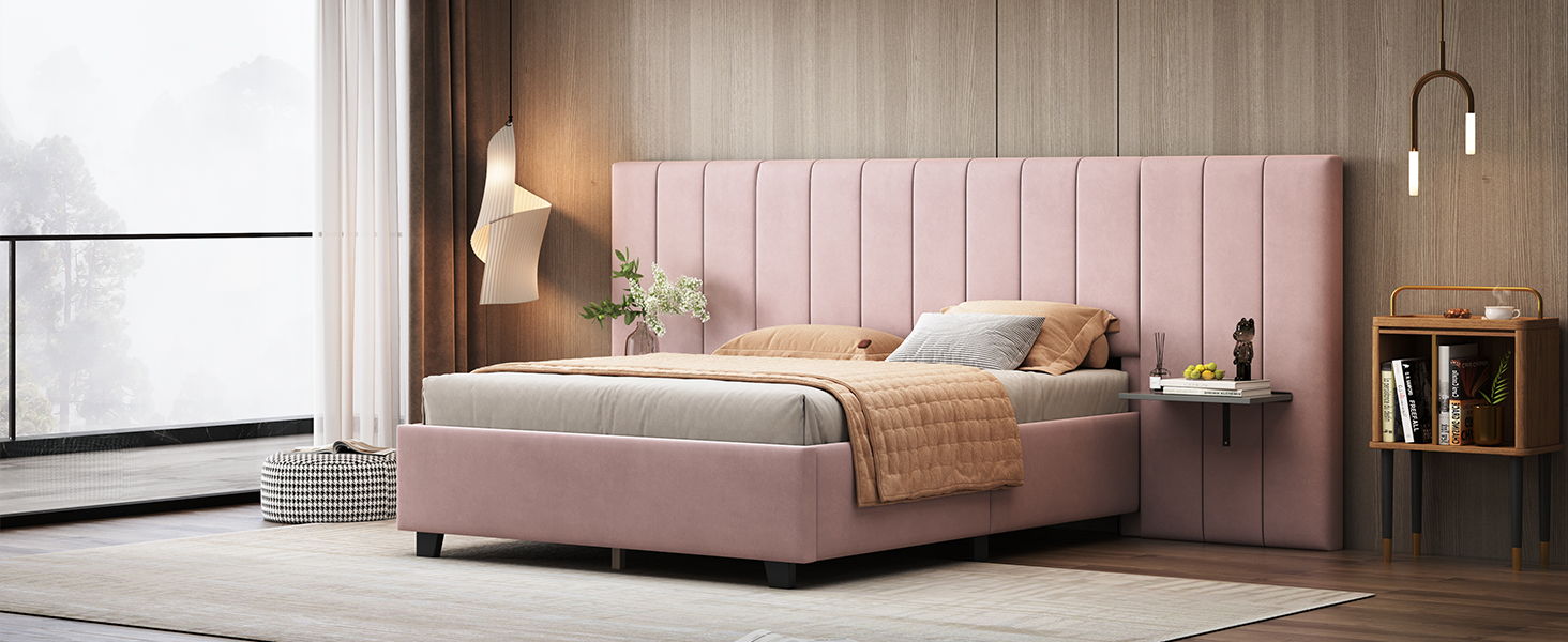 Upholstered Platform Bed With Big Headboard