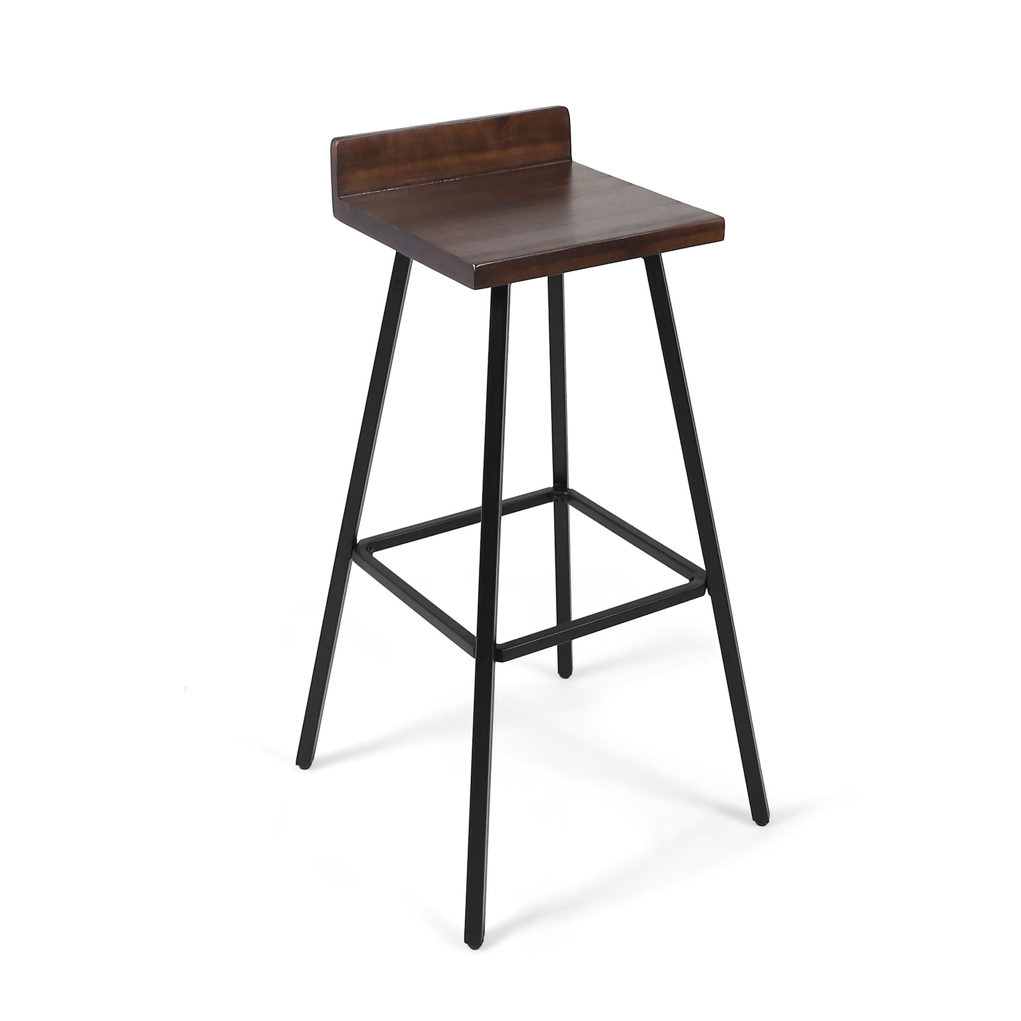 Outdoor Bar Stool With Low Backrests And Wood Seats (Set of 2) - Dark Brown / Black