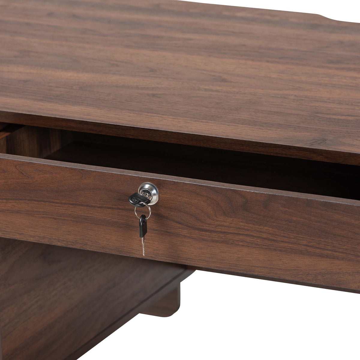 HaYes Wood Writing Desk - Mid-Century Modern Oval Desk with Locking Drawer and Sliding Tambour Doors for Office or Home