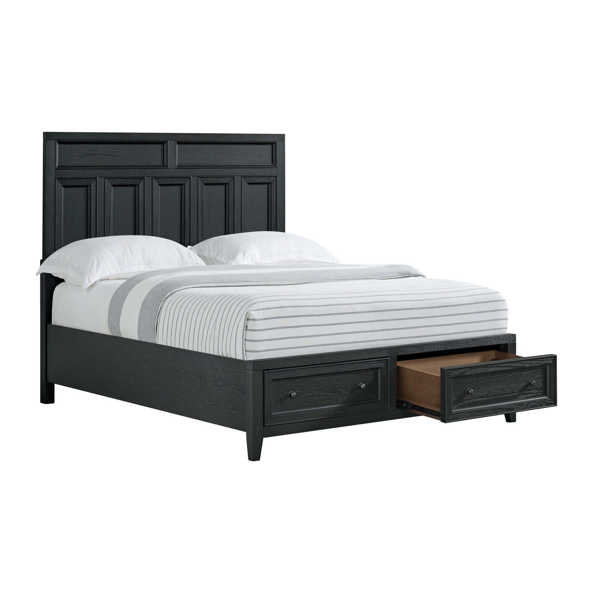 Storage Bed With Panel Headboard And Spacious Footboard Drawers