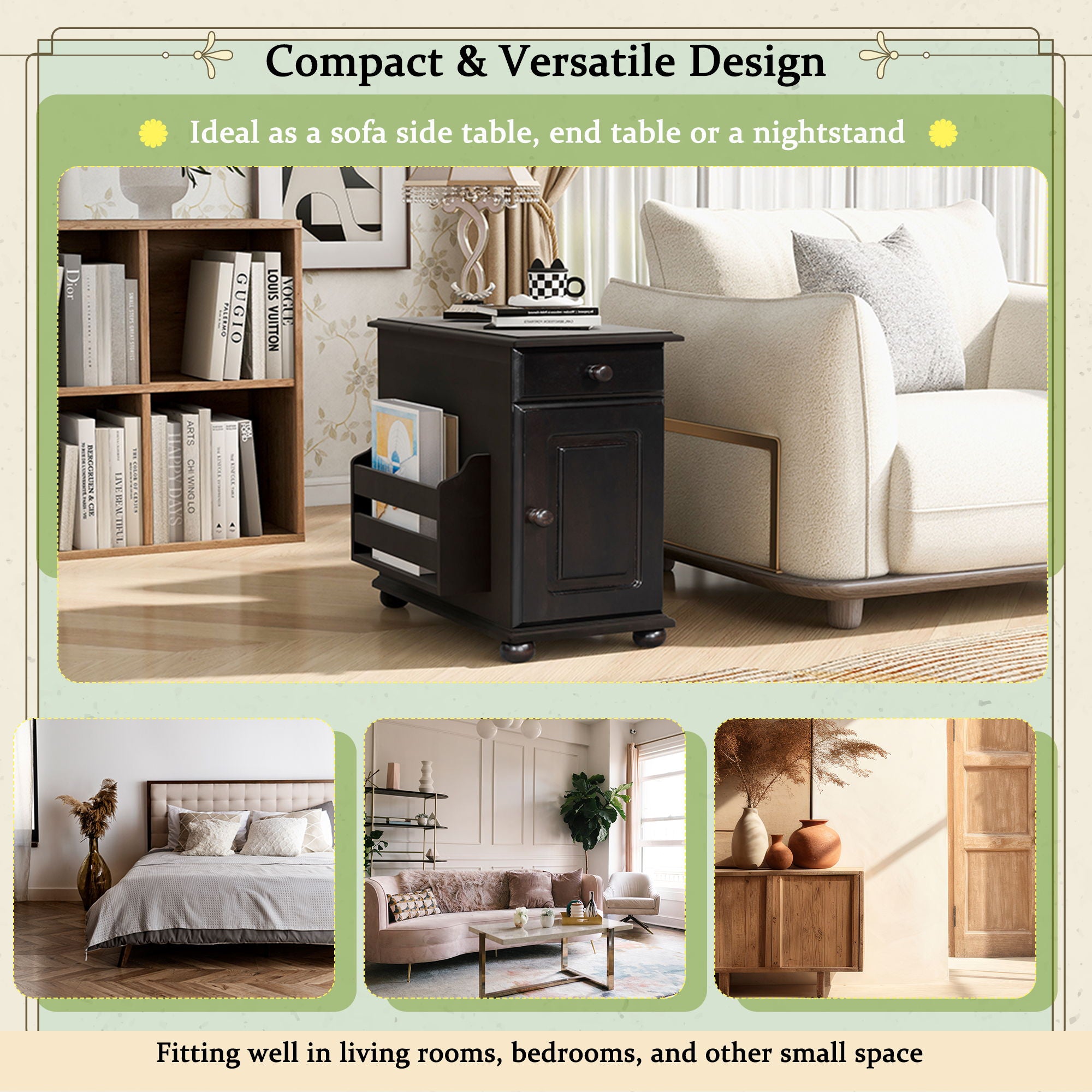 Vintage Flip Top Side Table With USB Ports