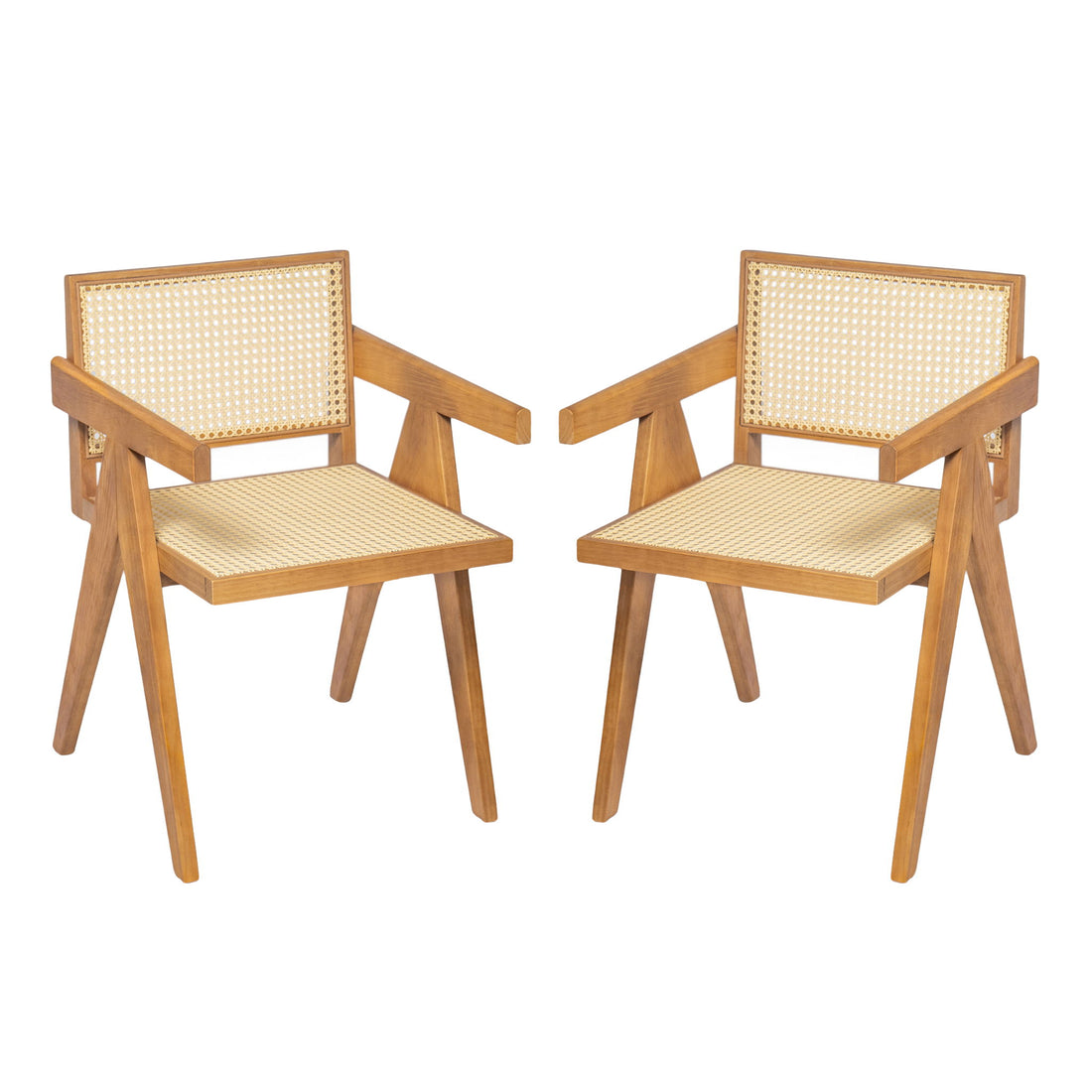 Chandigarh Arm Dining Chair With Natural Cane Design (Set of 2)
