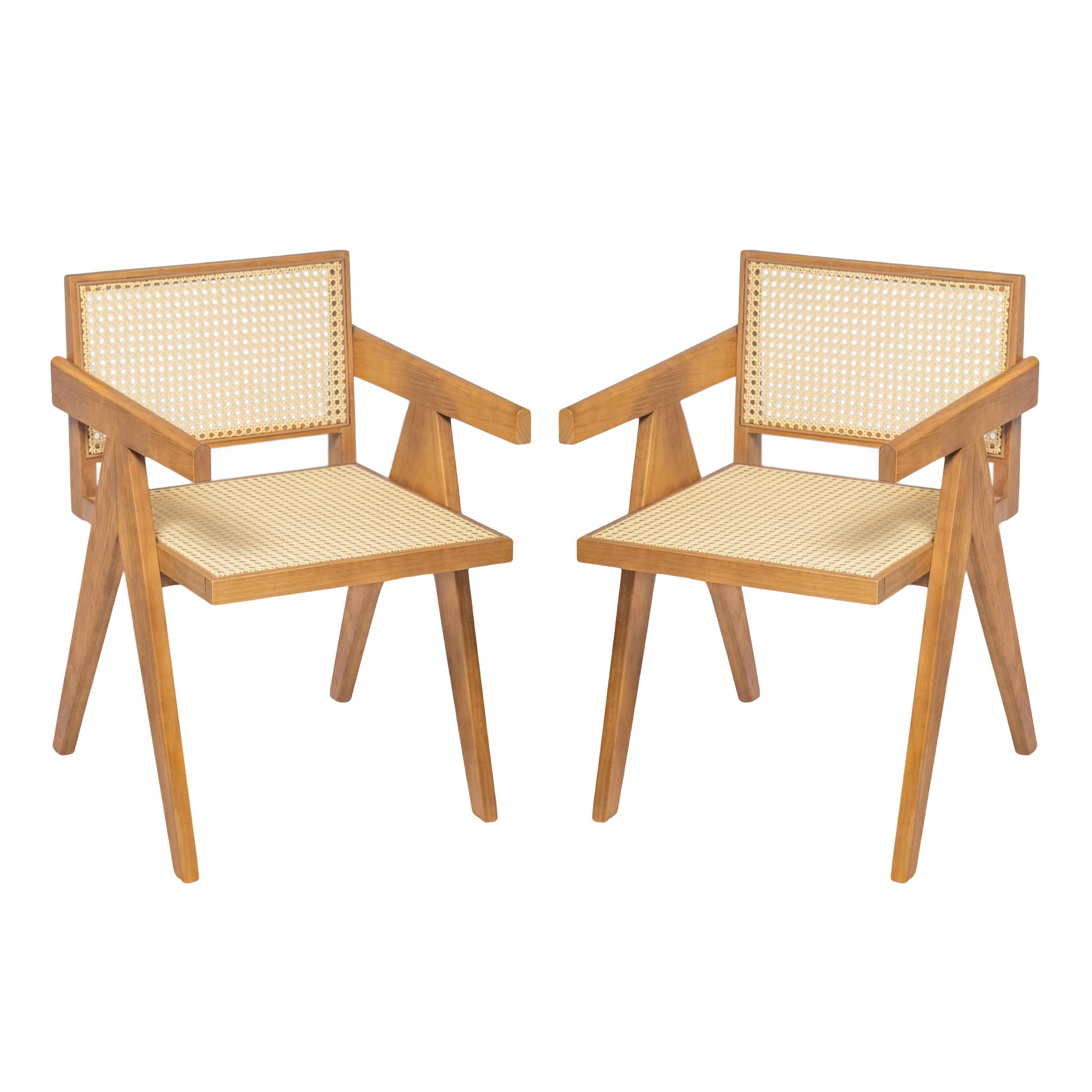Chandigarh Arm Dining Chair With Natural Cane Design (Set of 2)
