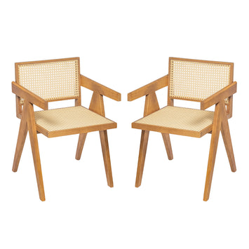 Chandigarh Arm Dining Chair With Natural Cane Design (Set of 2)