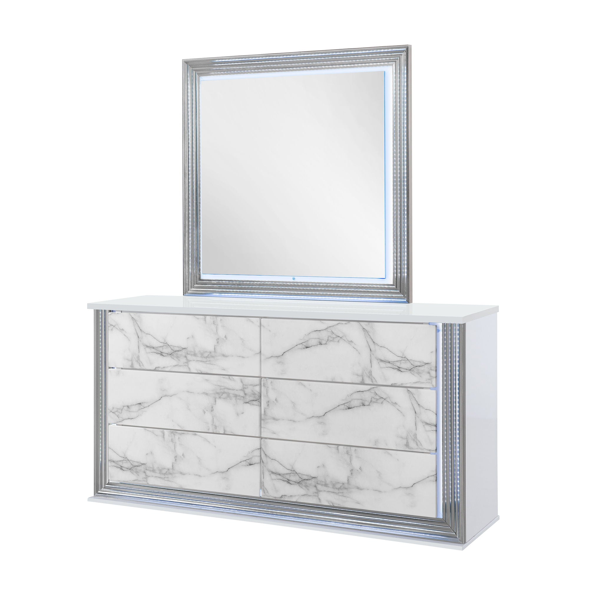 Moon - Marble Mirror With LED - White