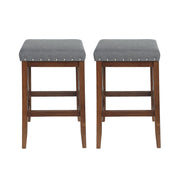 Upholstered Bar Stool With Nailhead Trim And X Frame Design (Set of 2) - Charcoal