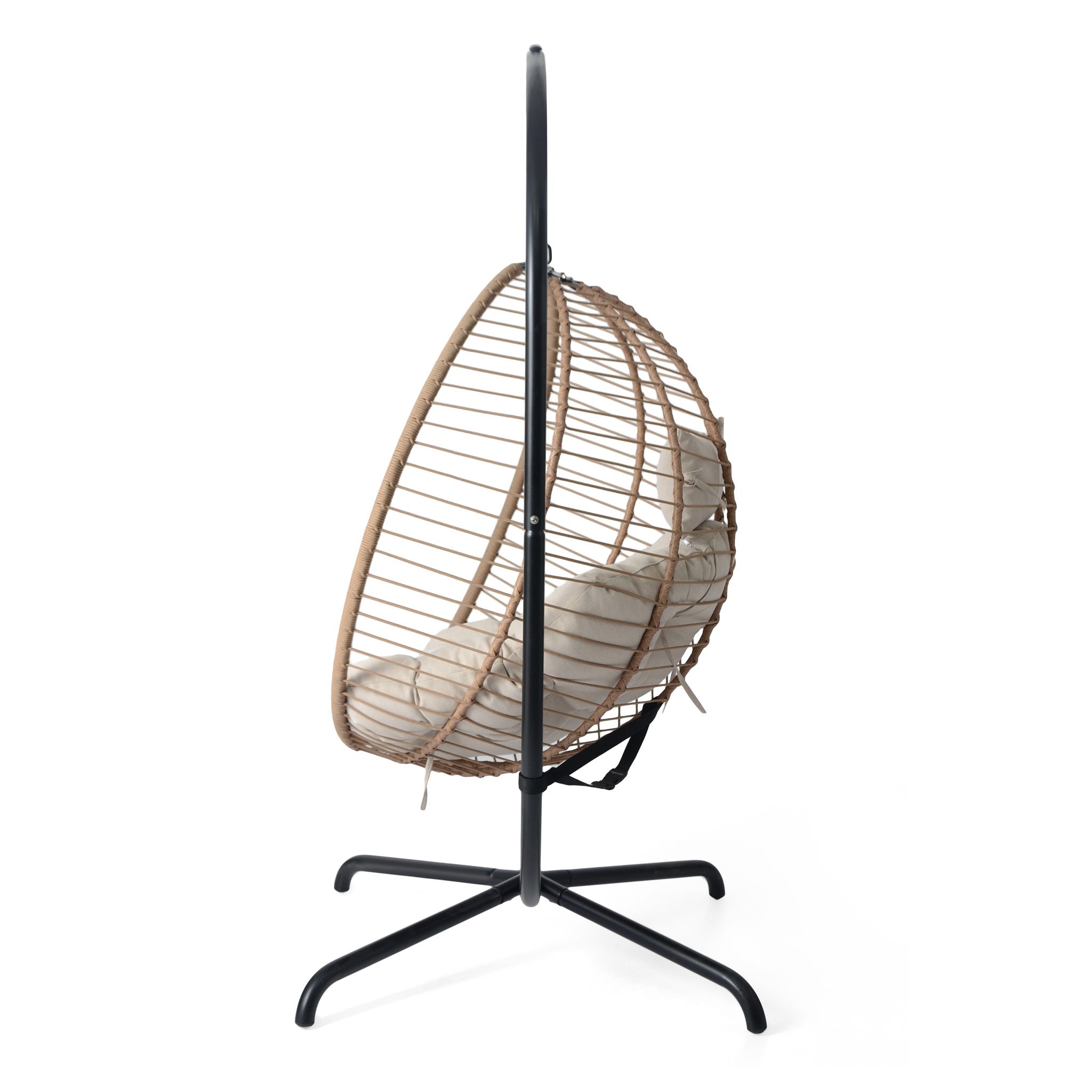 Sora - Outdoor Patio Wicker Hanging Chair With Stand - Beige / Brown