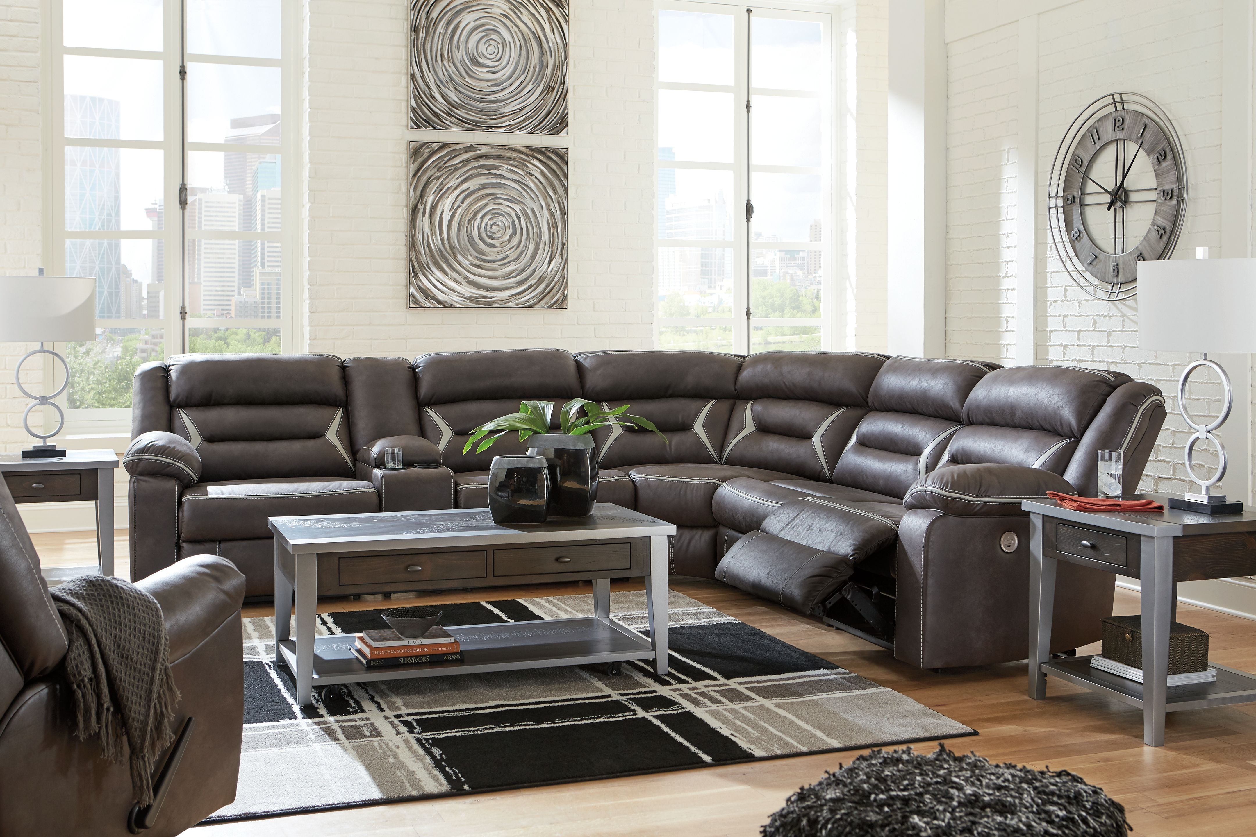 Signature Design by Ashley® Kincord - Midnight - 5 Pc. - Left Arm Facing Power Sofa With Console 4 Pc Sectional, Rocker Recliner | Meri Furniture