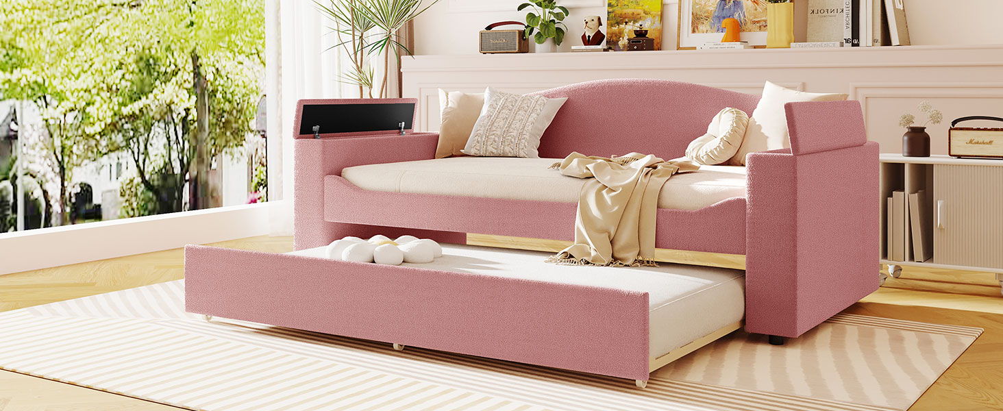 Upholstered Daybed With Storage Armrests, Trundle And Latest Integrated Bluetooth Audio System