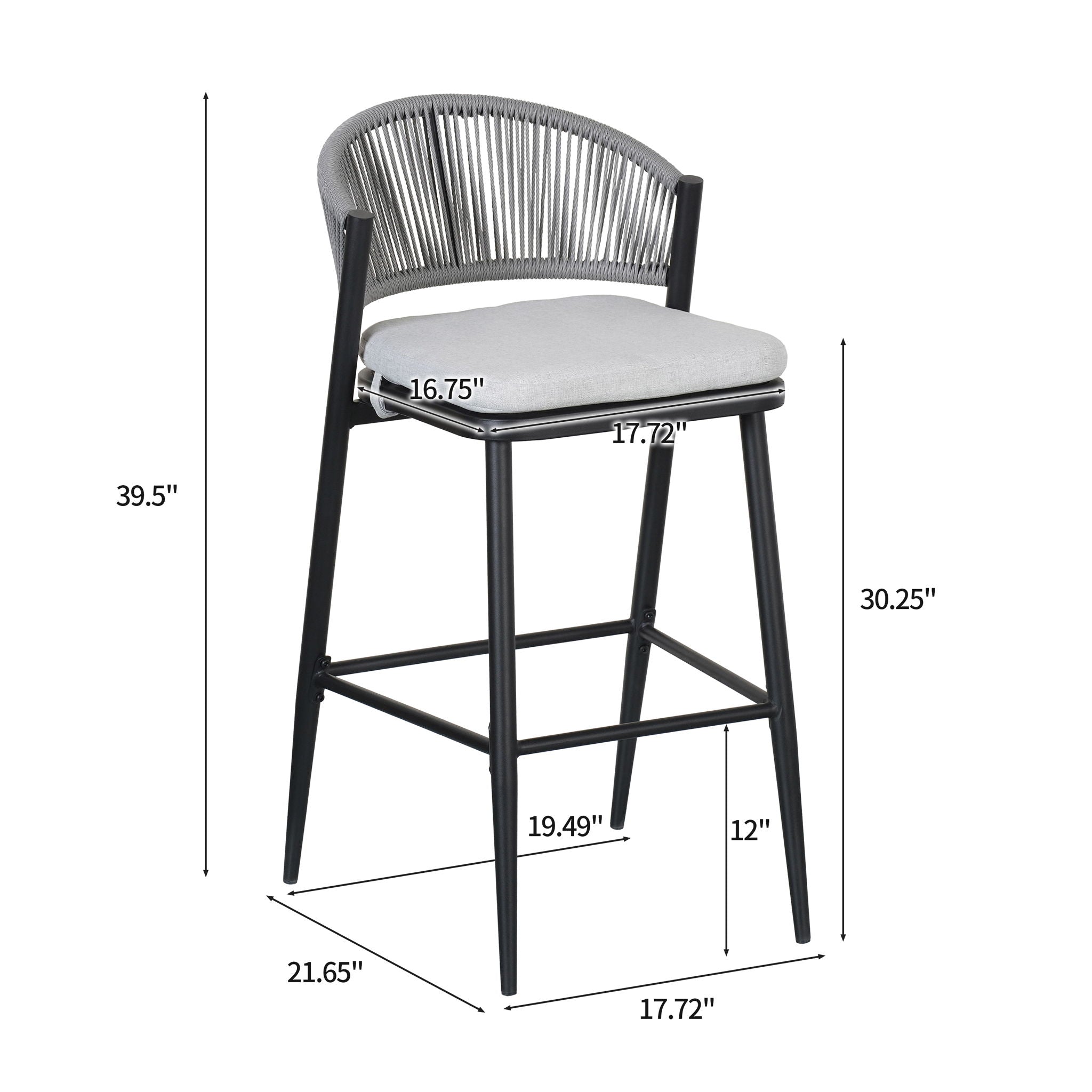 Outdoor Bar Height Metal Frame Counter Stools With Scallop Shaped Backrest & Water Resistant Cushions
