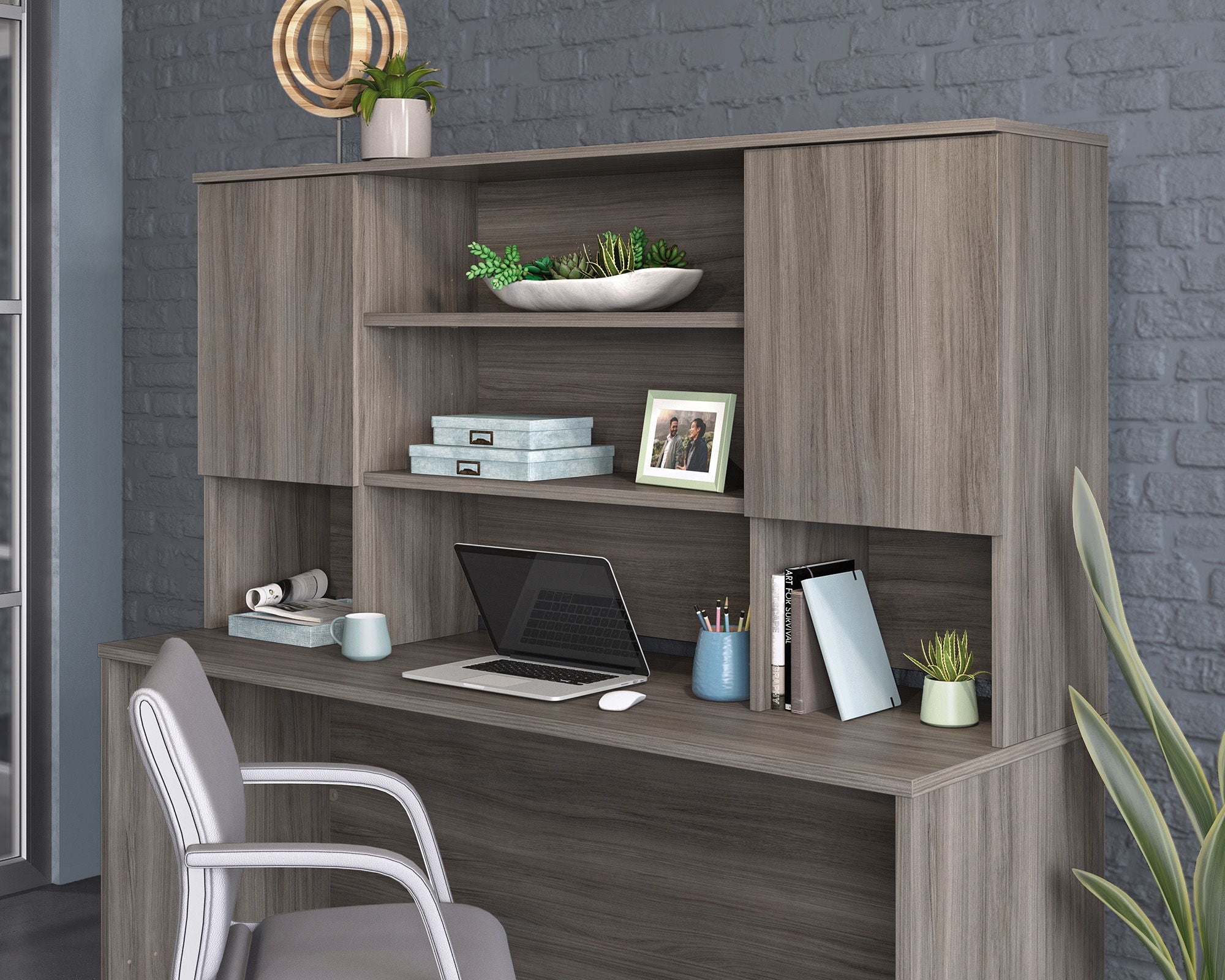 Commercial Desktop Hutch in Hudson Elm