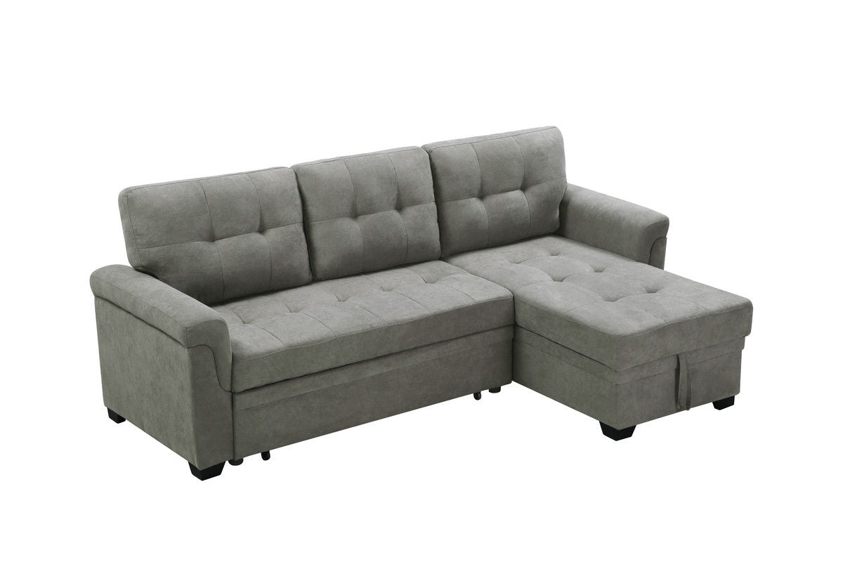 Lucca 84"W Light Gray Fabric Reversible Sectional Sleeper Sofa Chaise with Storage