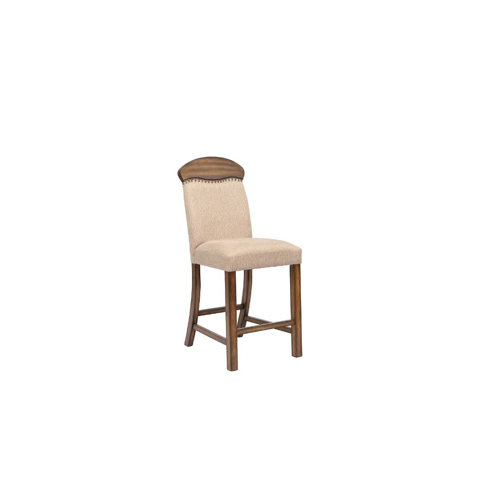 ACME Maurice - Counter Height Chair (Set of 2) - Linen & Oak | Meri Furniture