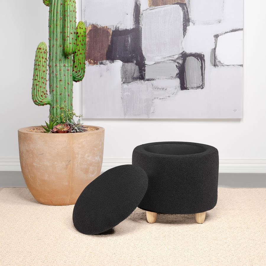Coaster Fine Furniture Valia - Faux Sheepskin Upholstered Round Storage Ottoman | Meri Furniture