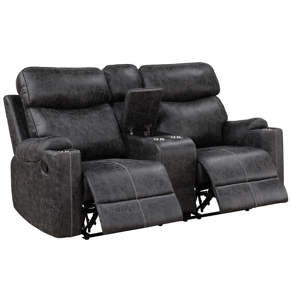 ACME Hirah - Motion Loveseat With Console & USB Port - Dark Gray Polish Microfiber | Meri Furniture