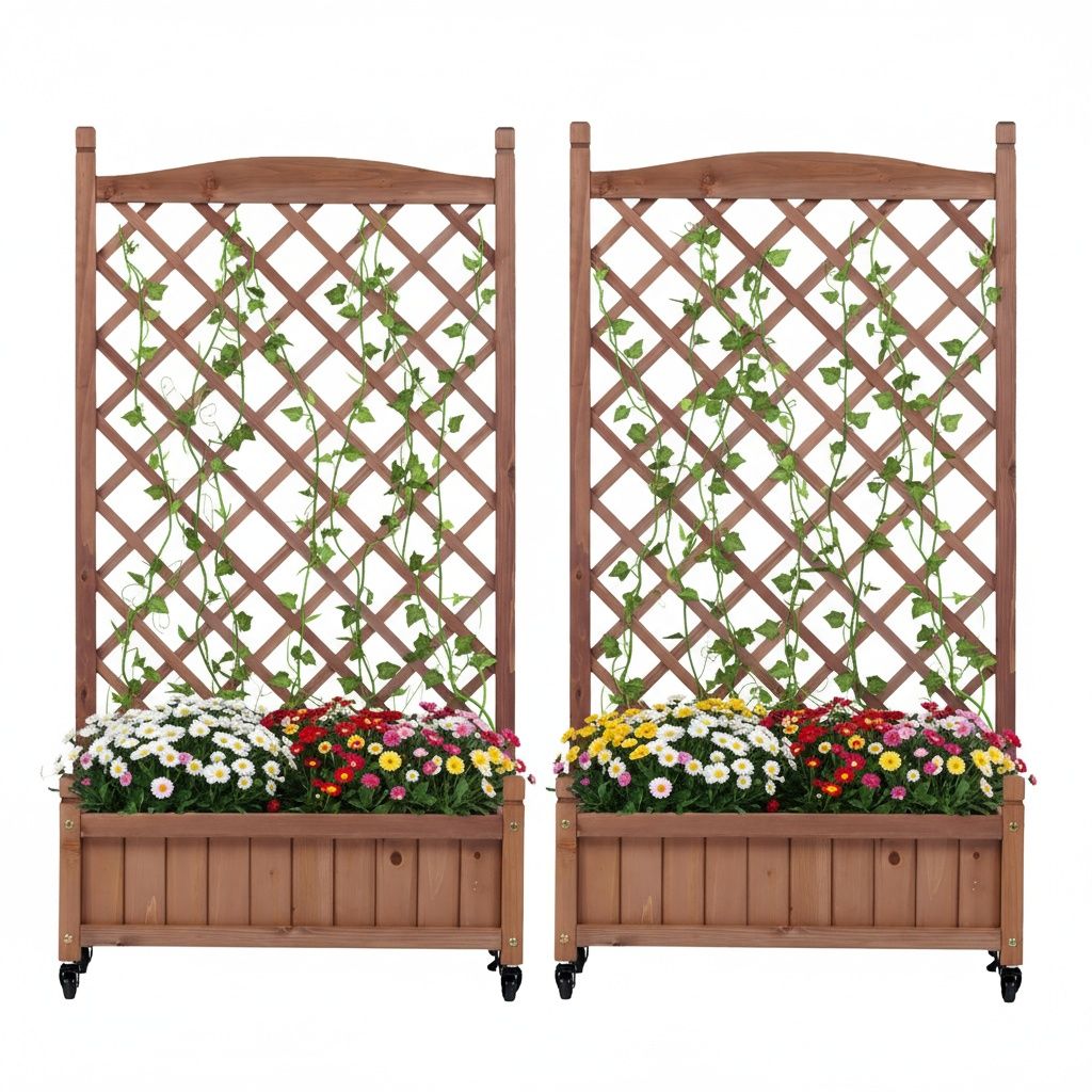 Raised Garden Bed With Trellis 2 Pack, Outdoor Planter Box & Plant Stand With Climbing Racks - Brown