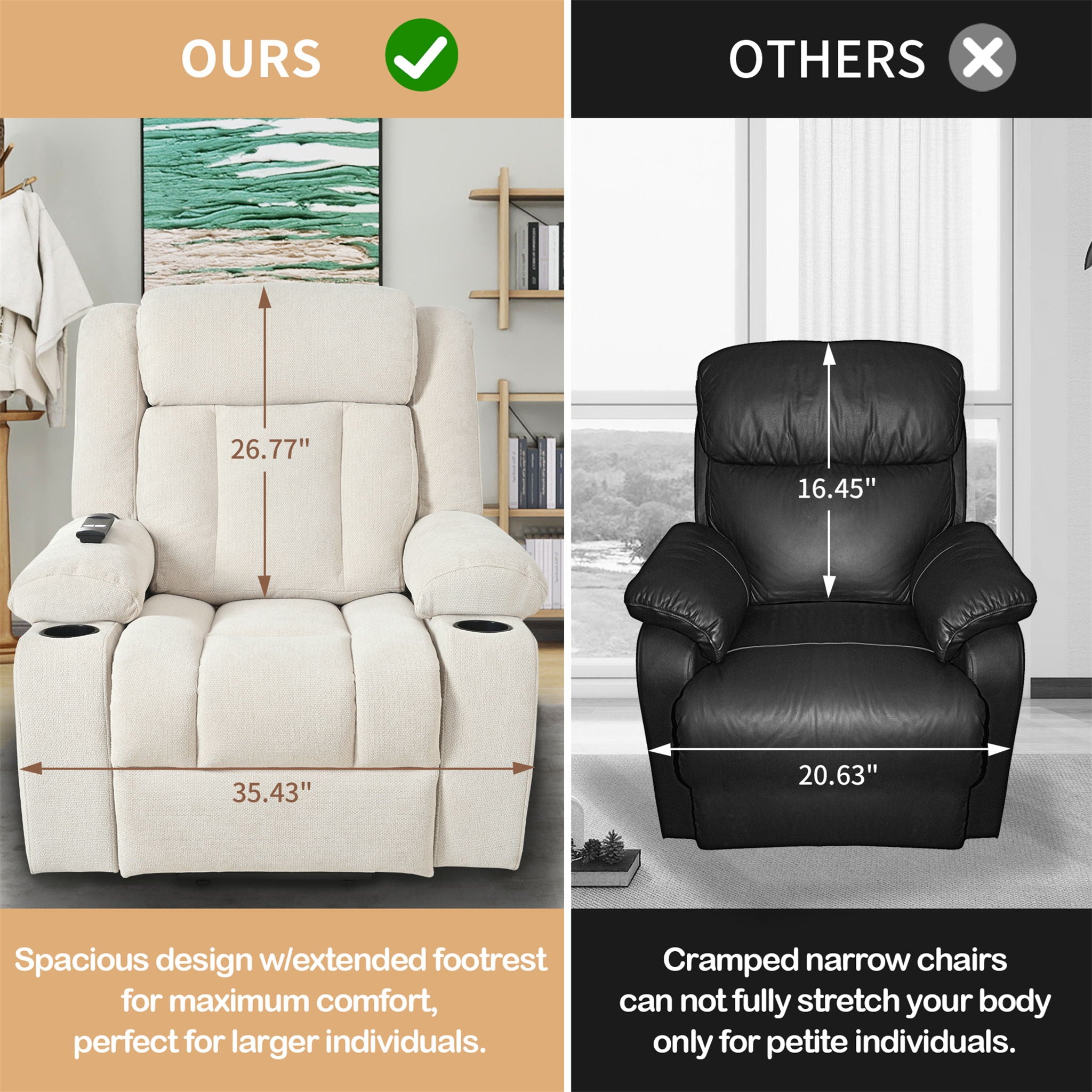 Power Lift Recliner Chair With Extended Footrest, Remote Control, Cup Holders, And Side Pockets