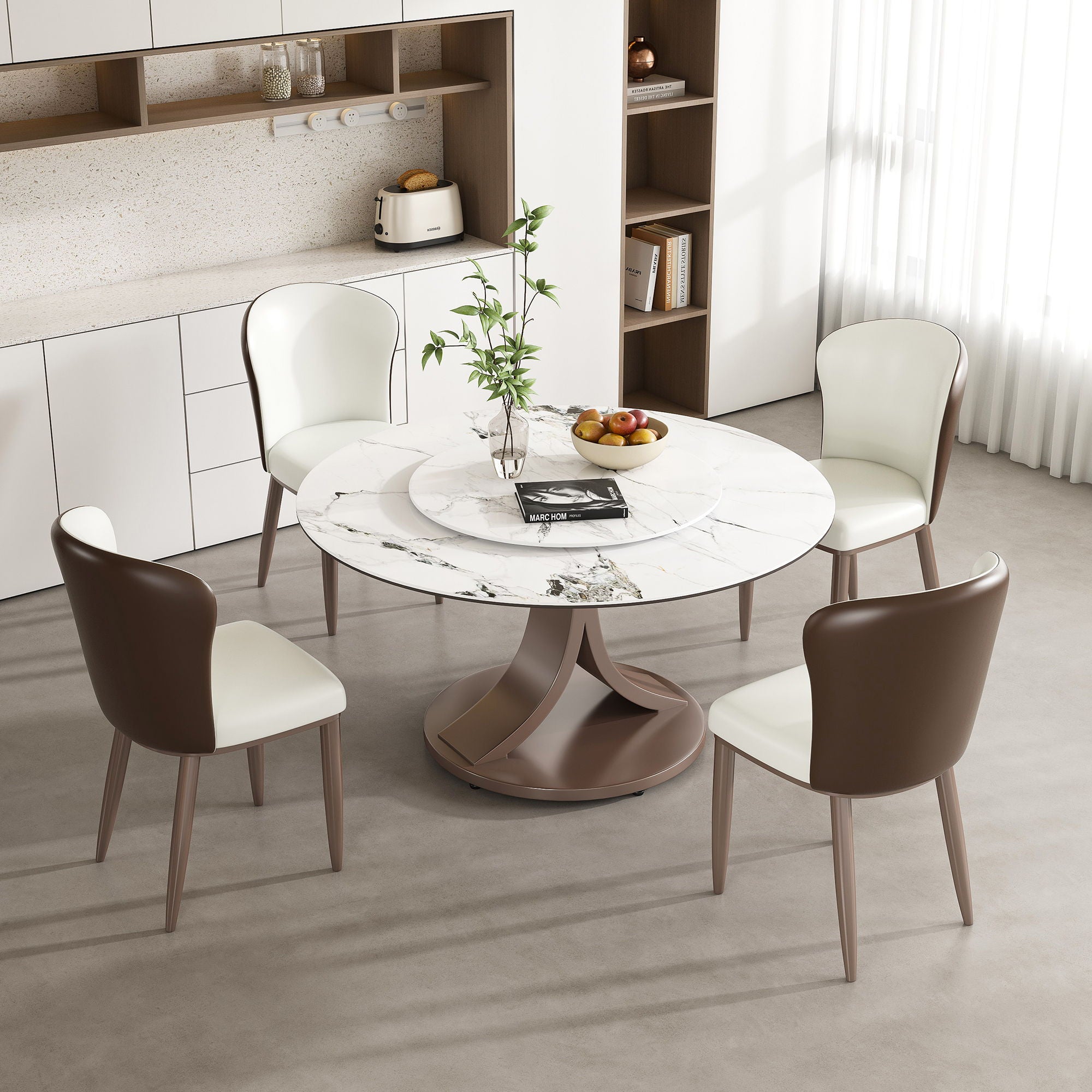 Round Dining Table With 360° Rotating Lazy Susan Scratch & Heat For Dining Room & Kitchen, Table Only - White