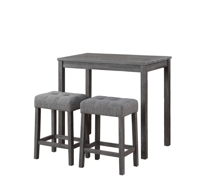Lux Gray 3 Piece Counter Height 42" Pub Table Set with Tufted Gray Linen Stools