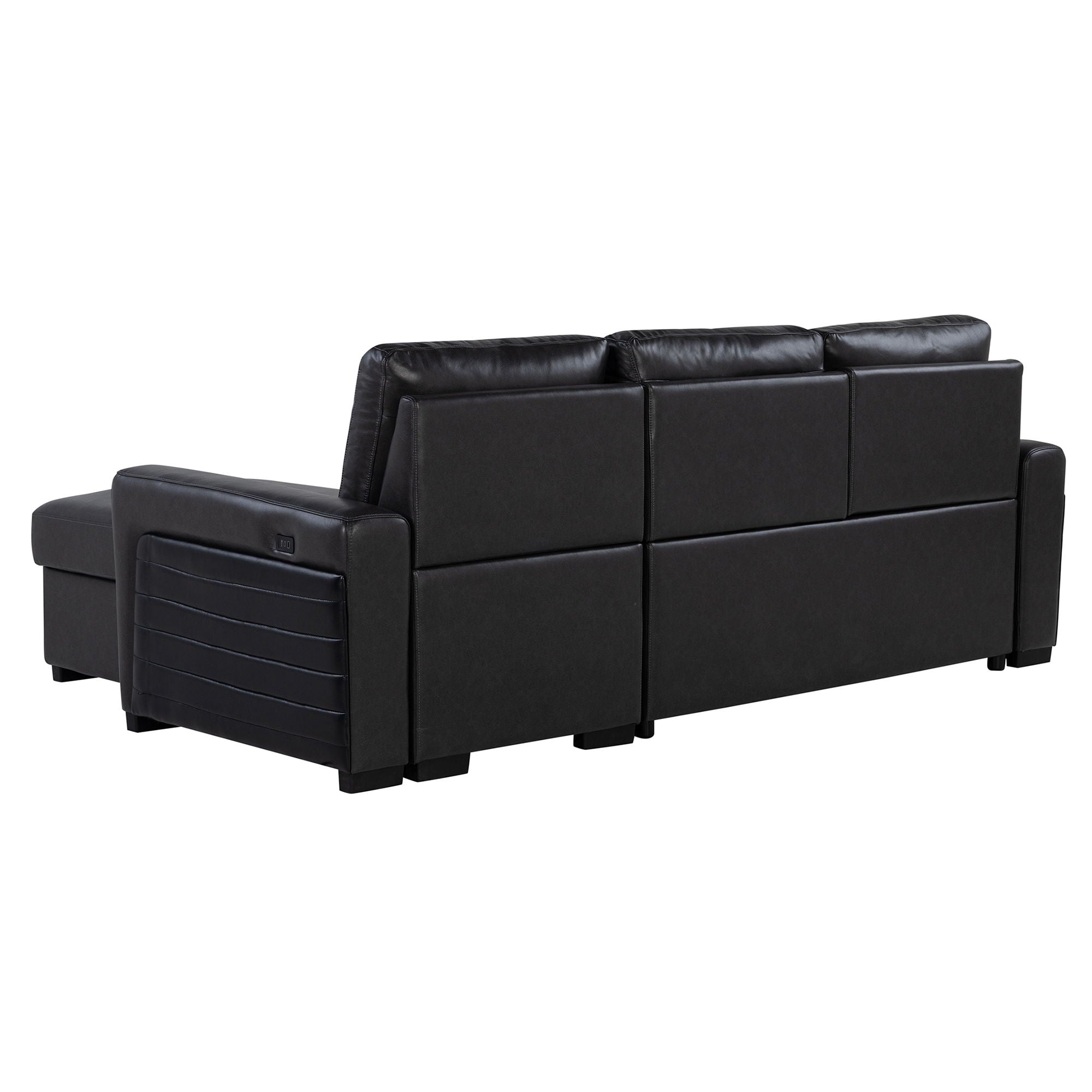 Montero - Sofa With Pull Out Bed, Drop Down Table, USB And Cup Holders, Storage Chaise - Charcoal Black