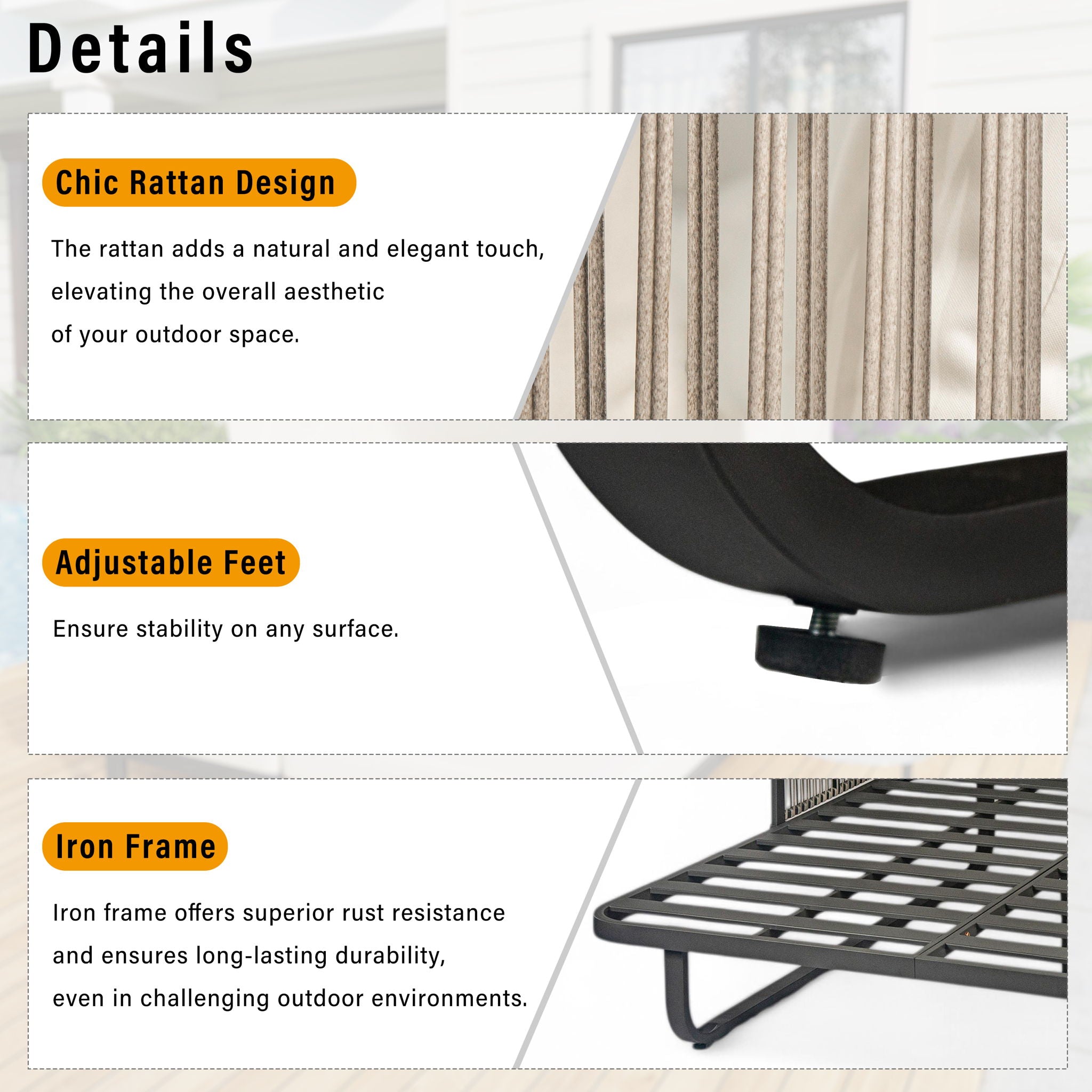 Outdoor Patio Rattan Daybed With Detachable Pillows