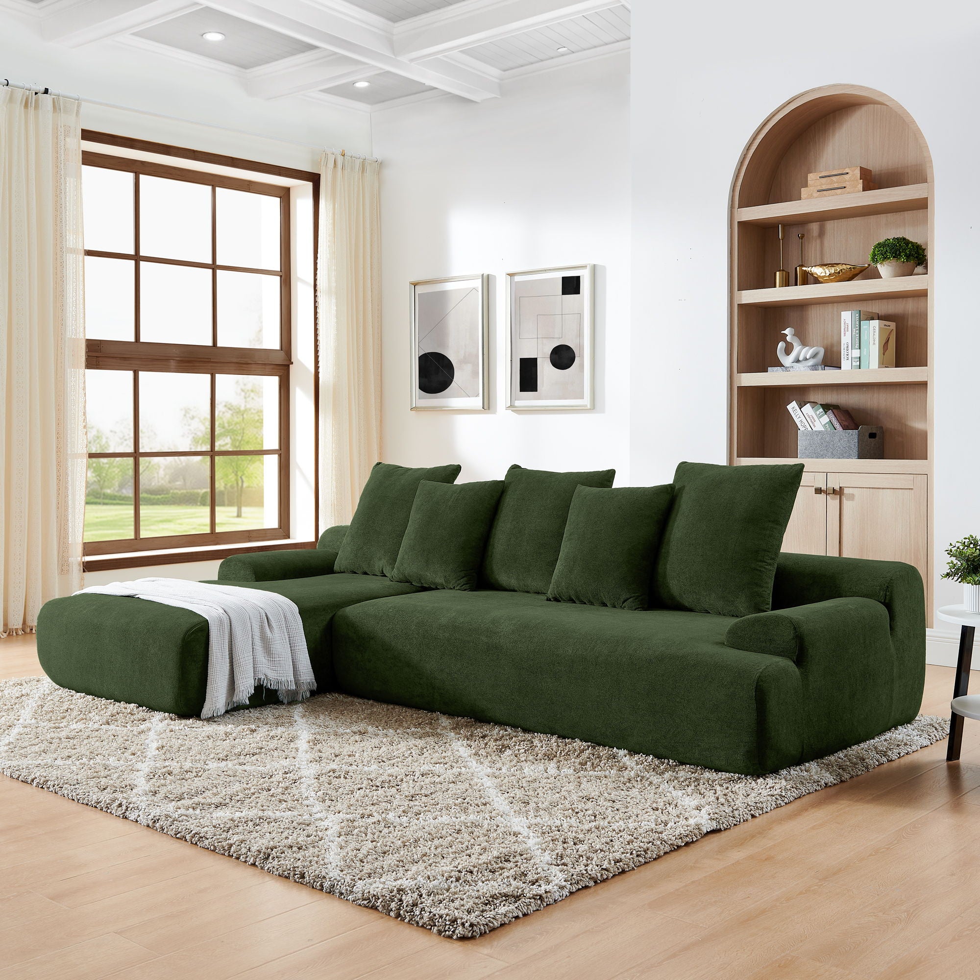 L-Shape Sectional Sofa, Modular Compressed Couch For Living Room Bedroom, 4 Seater - Green