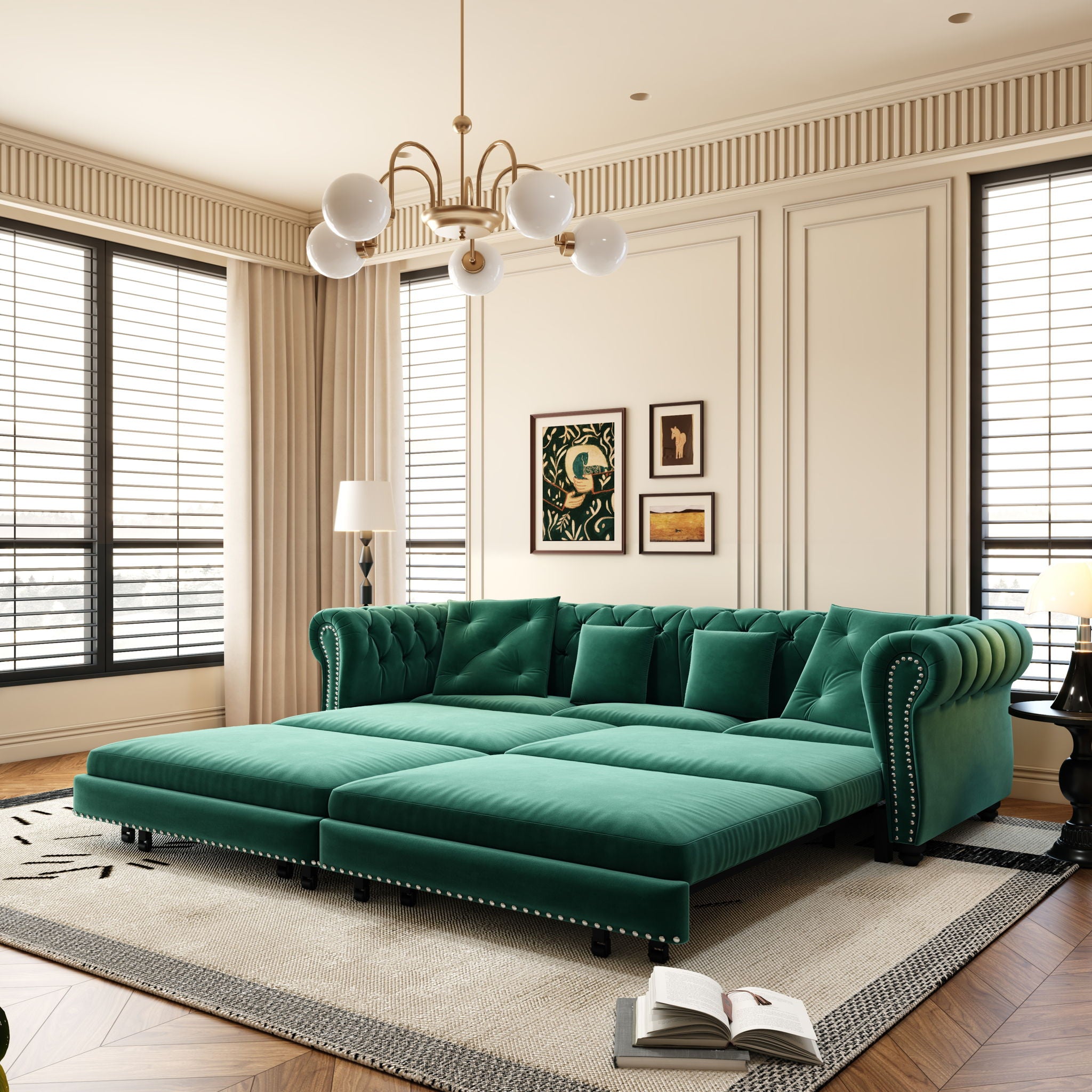 3 In 1 Convertible Sleeper Sofa Bed With Movable Ottoman