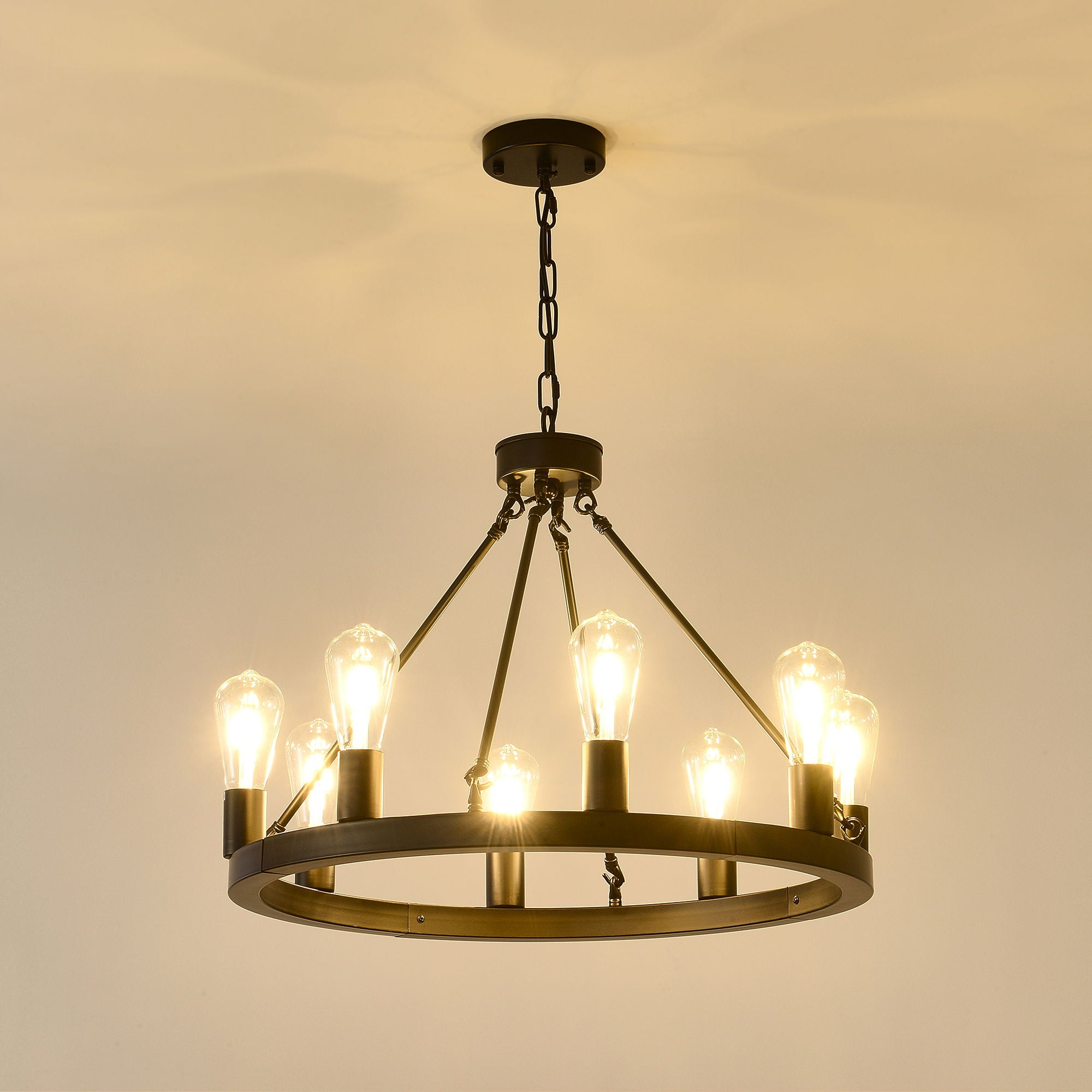 6 Light (No Bulbs) Wagon Wheel Chandelier Farmhouse Modern Small Round Chandelier For Living Room Kitchen Island Foyer Hallway Entryway Bedroom Dining Room Light Fixture Ceiling Hanging - Matte Black