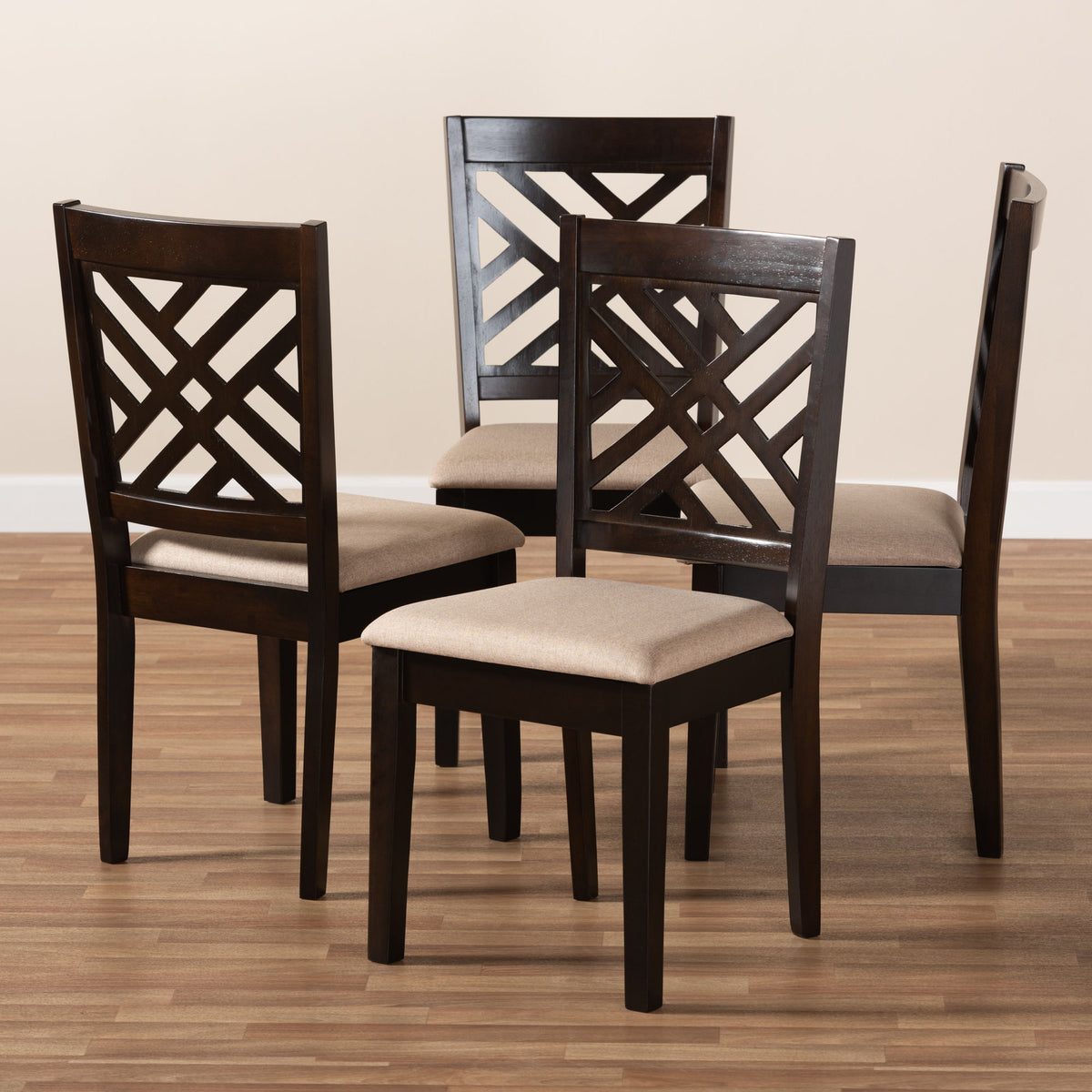 Caron Modern and Contemporary Sand Fabric Upholstered Espresso Brown Finished Wood Dining Chair Set of 4