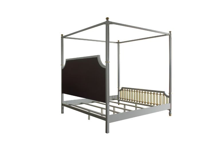 ACME House - Marchese California King Bed - Beige PU, Gold & Pearl Gray Finish | Meri Furniture