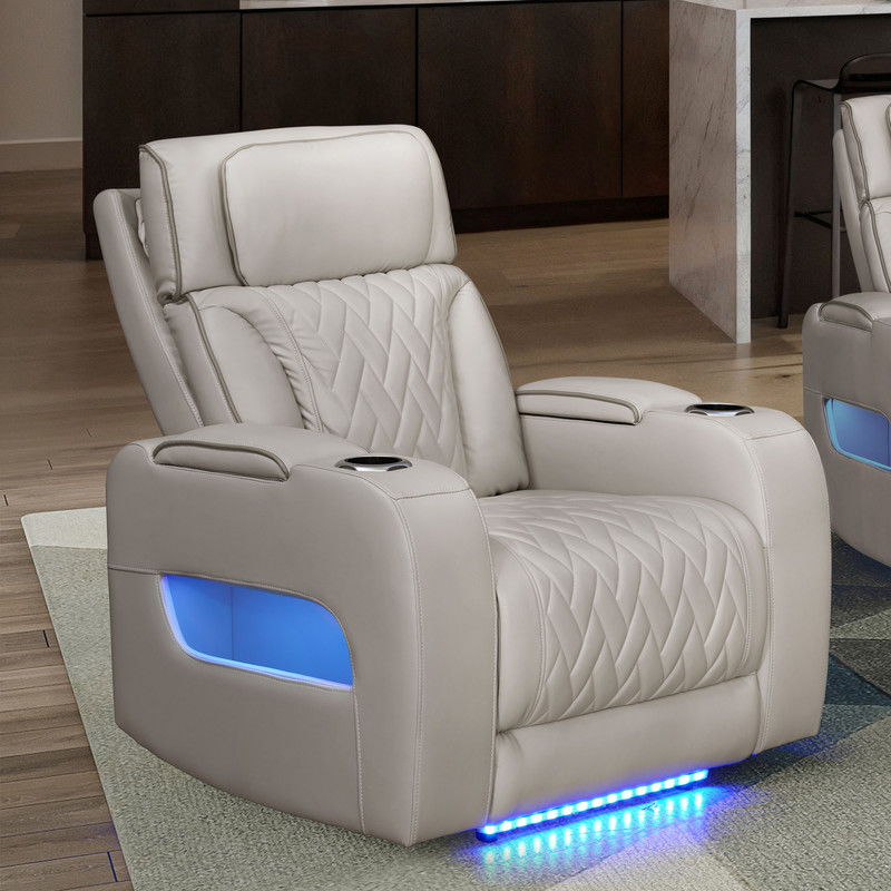 Jazz 37"W Ice Leather Aire Transformer Power Reclining Chair with Power Headrest, LED Lights, USB & USB-C Ports, Storage & Cupholders
