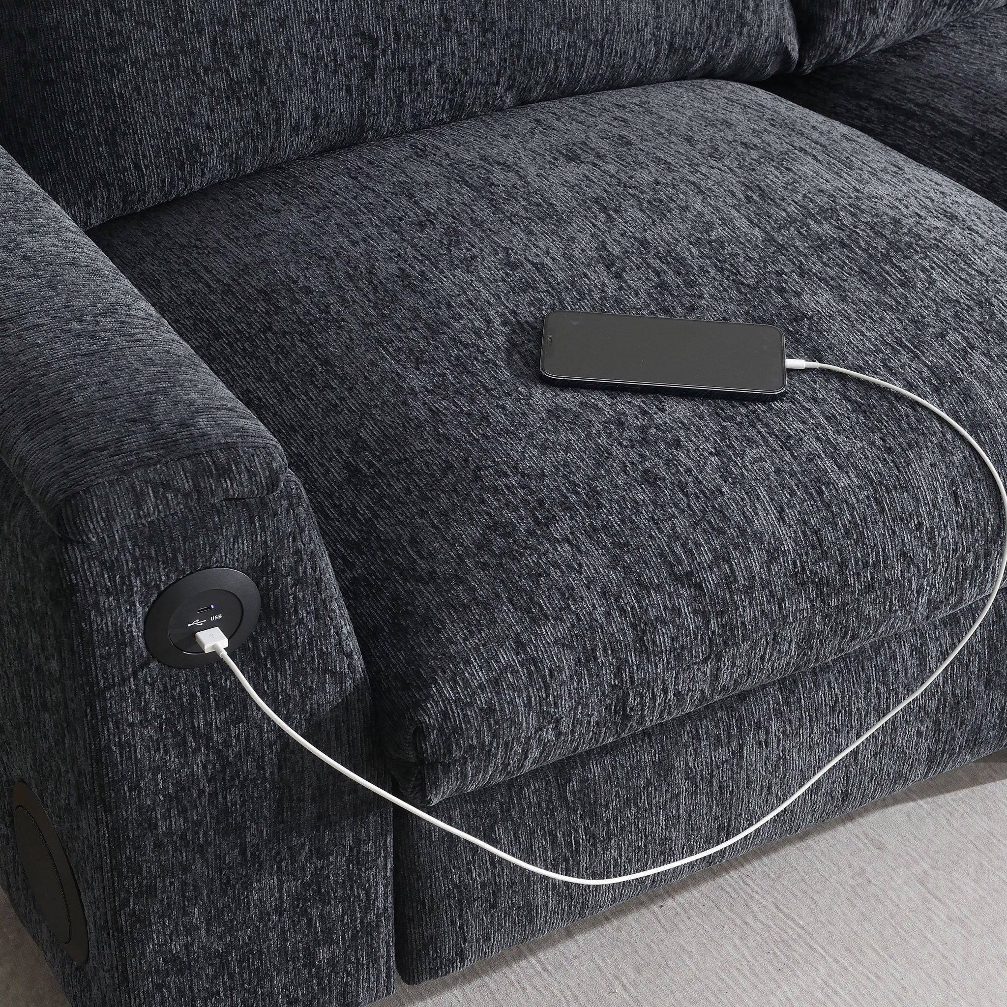 Sectional With Bluetooth Speaker Comfy Cloud Couch Set With Drop Down Table Cup Holders, USB Charger Storage Armrest Wide Seat Sofa