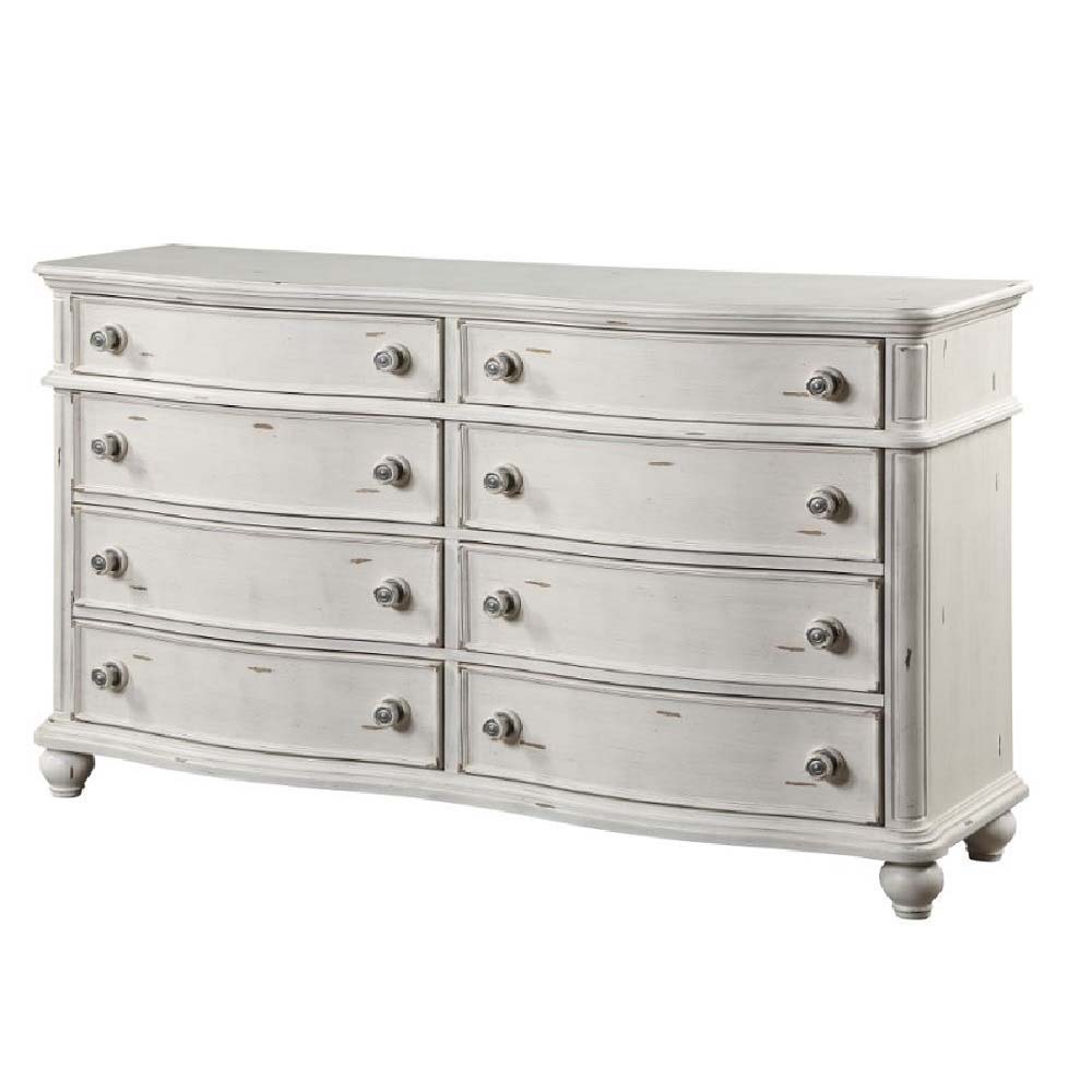 ACME Jaqueline - Dresser - Light Gray Linen & Antique White Finish | Meri Furniture