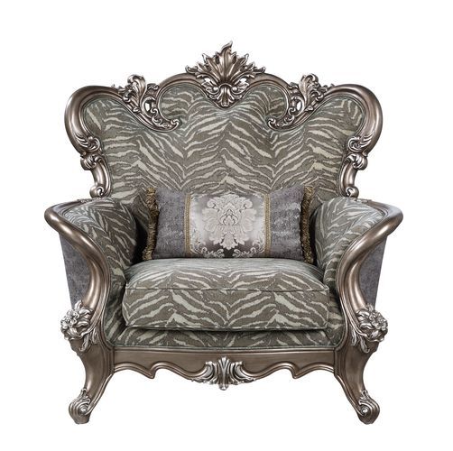 ACME Elozzol - Chair With Pillow - Fabric & Antique Bronze Finish - Wood | Meri Furniture