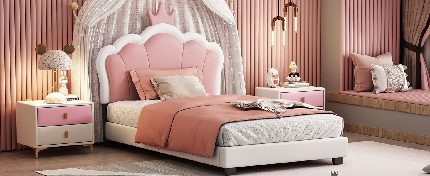 Upholstered Princess Platform Bed With Crown Headboard