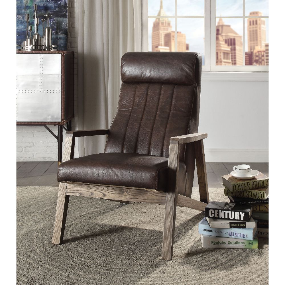 ACME Emint - Accent Chair - Distress Chocolate Top Grain Leather | Meri Furniture