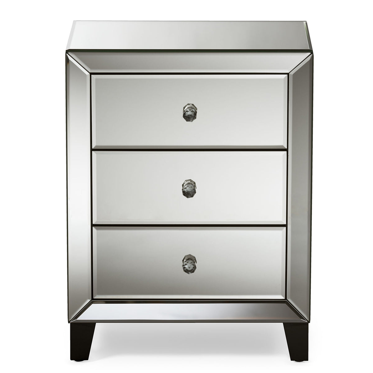 Chevron Modern and Contemporary Hollywood Regency Glamour Style Mirrored 3-Drawers End Table