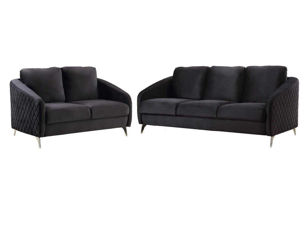 Sofia Black Velvet Fabric Sofa Loveseat Living Room Set