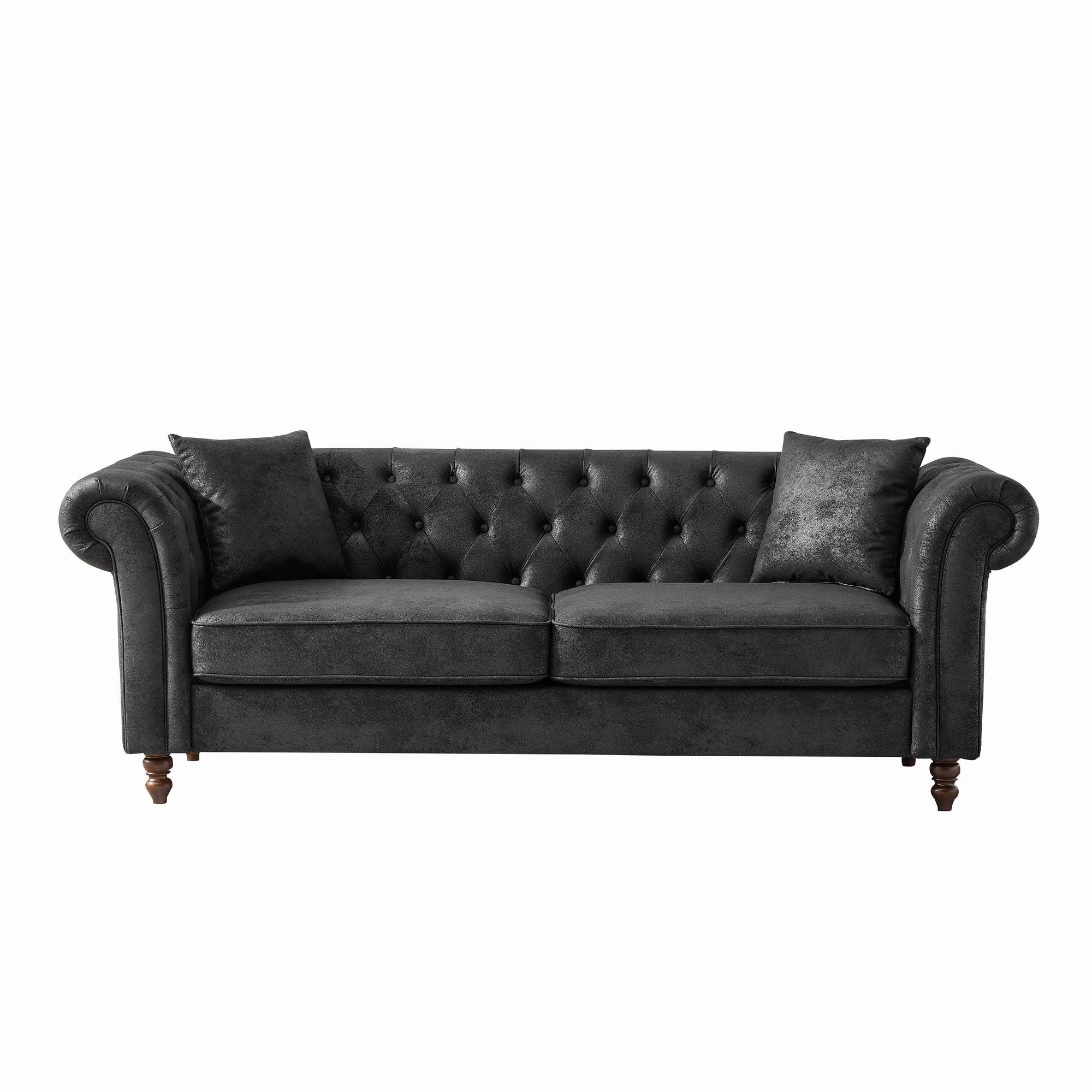 Chesterfield 3 And 2 Seater Sofa Set, High Tech Fabric Upholstered Couch For Living Room