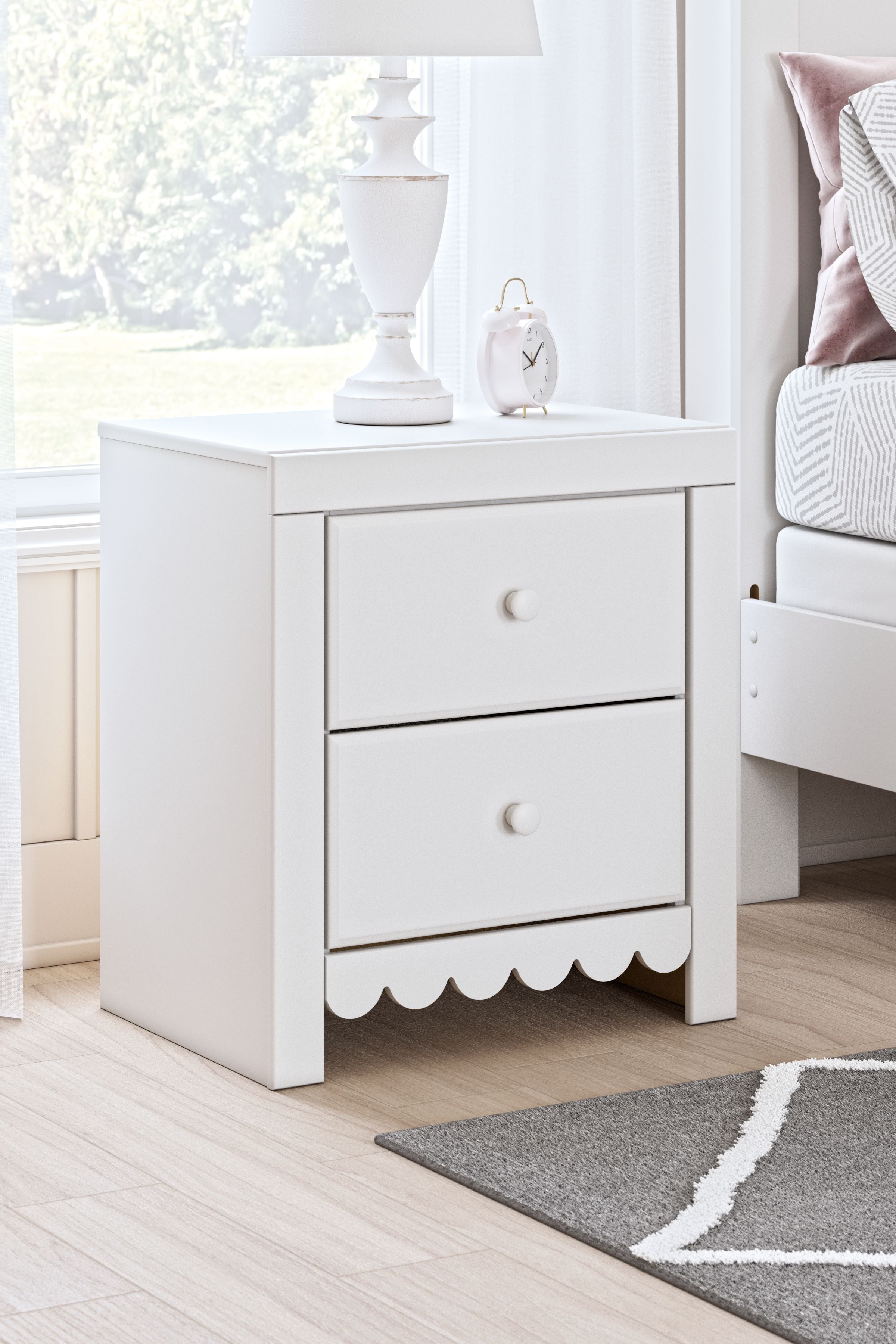 Signature Design by Ashley® Mollviney - White - Two Drawer Night Stand | Meri Furniture